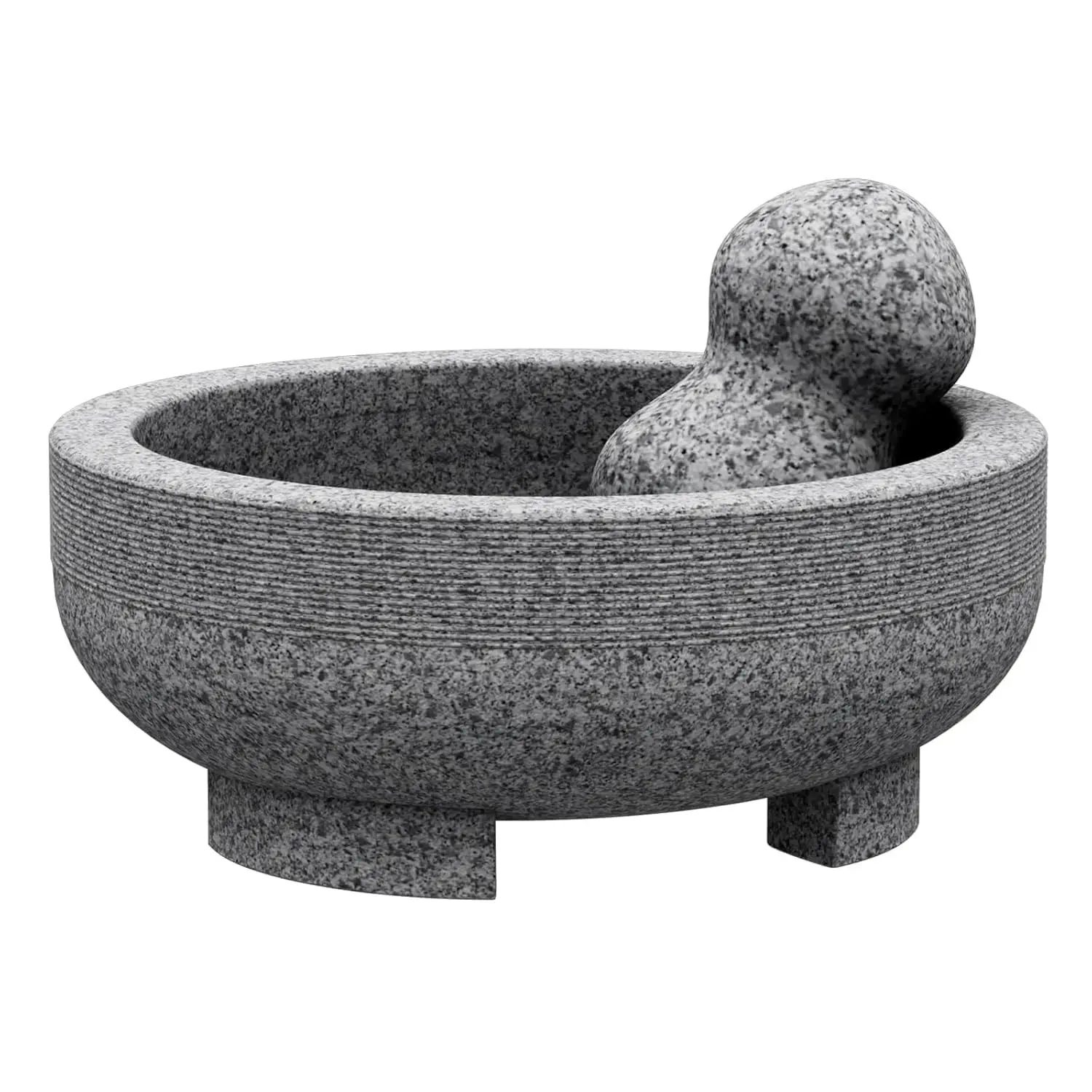 Large Mortar and Pestle Set- 4 Cup Unpolished Granite Bowl Heavy Duty Molcajete Mexicano Guacamole Pastes Pestos Salsa Bowl, Grind Seeds, Herbs, Pills, Kitchen Lab Muddler, Gray, 8 Inches