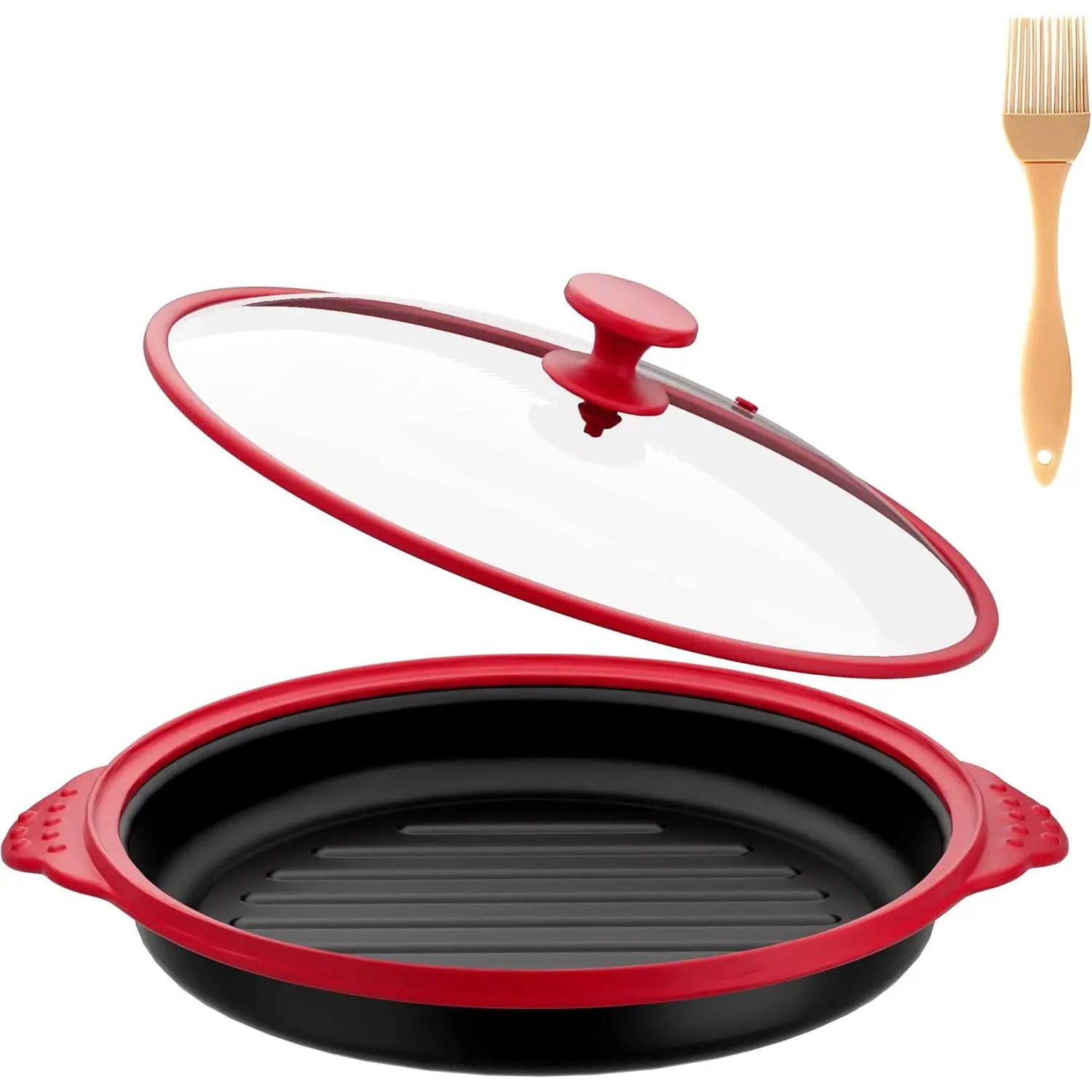 Microwave Grill Pan with Glass Lid, Multi-Purpose Microwave Griller & Crisper Pan for Grilling, Frying, Browning and Crisping, Ideal for Grilling Meat, Sandwich and Vegetable