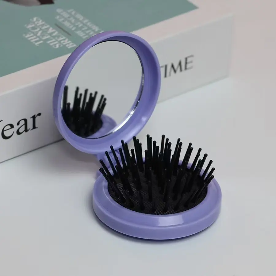 Foldable Cushion Comb Mirror Set, Cute Portable Massage Comb with HD Mirror, Elastic Air Cushion for Smooth Hair, Essential for Students and Girls, Smoothing Comb
