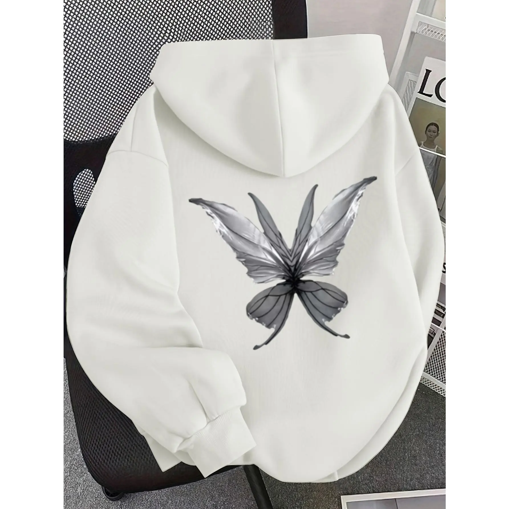 1pc Dreamy Style Versatile Hoodie with Gradient Texture Butterfly Print Pattern, Stylish Versatile Casual Hooded Sweatshirt for Autumn and Winter, Fleece Lined Cordless Hoodie, Suitable for Everyday Wear, One-piece Women's Loose-fitting Autumn an