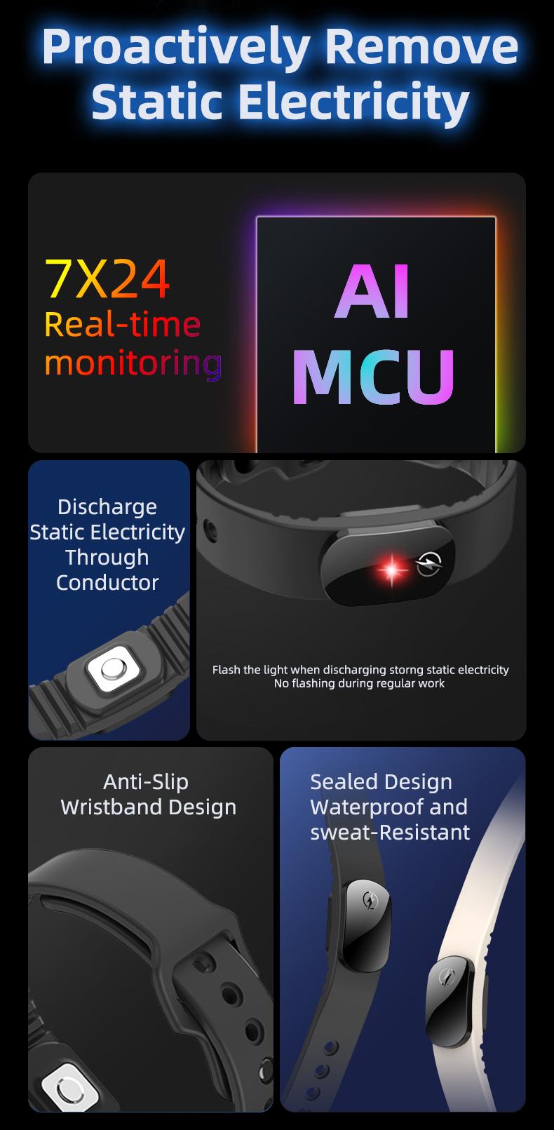 Hot Sales M12-SE Anti-static Silicone Bracelet Men Women Fashion Waterproof Adjustable Winter Human Body Static Eliminator