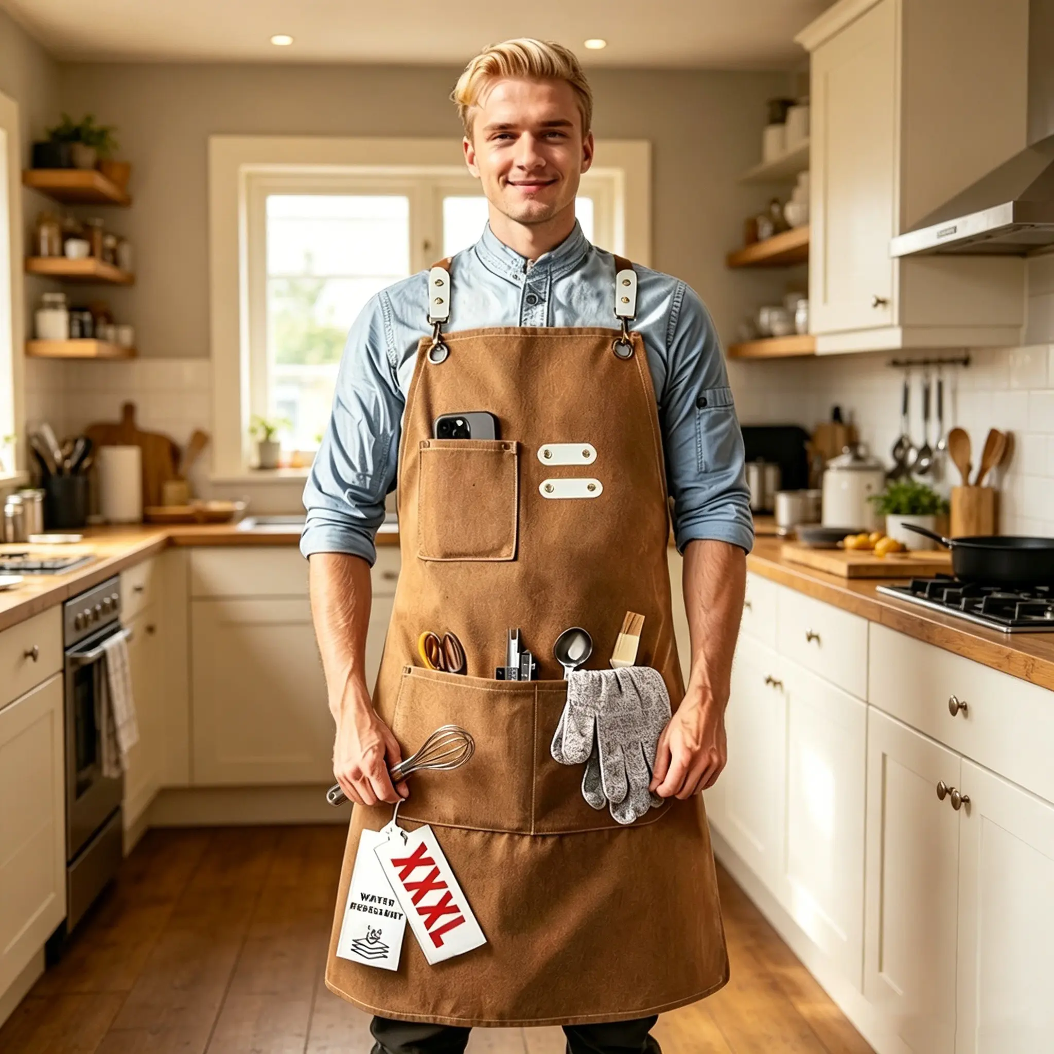 Adjustable Denim Kitchen Apron, Stain Resistant, Multi Pocket, Casual Style, All Seasons, for Men Women Chef Cooking, Aprons with Pockets