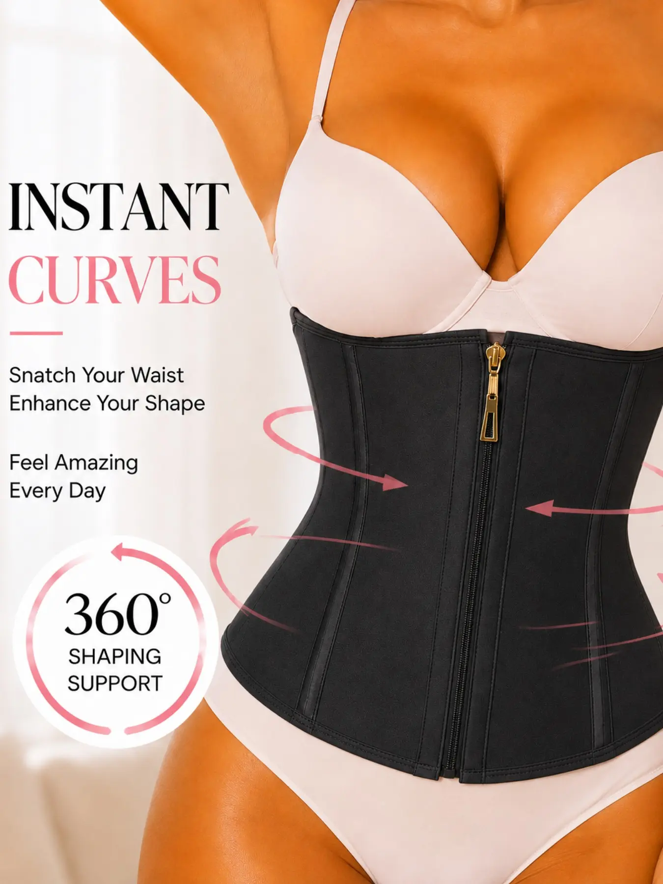 1 Count Women's Adjustable Front Zipper & Hook Closure Shapewear Belts, Tummy Control Garments, Tummy Control Girdle, Compression Underbust Waist Cincher, Steel Boned Hourglass Sculpting Waist Trainer, Smooth Fabric Vintage Corset