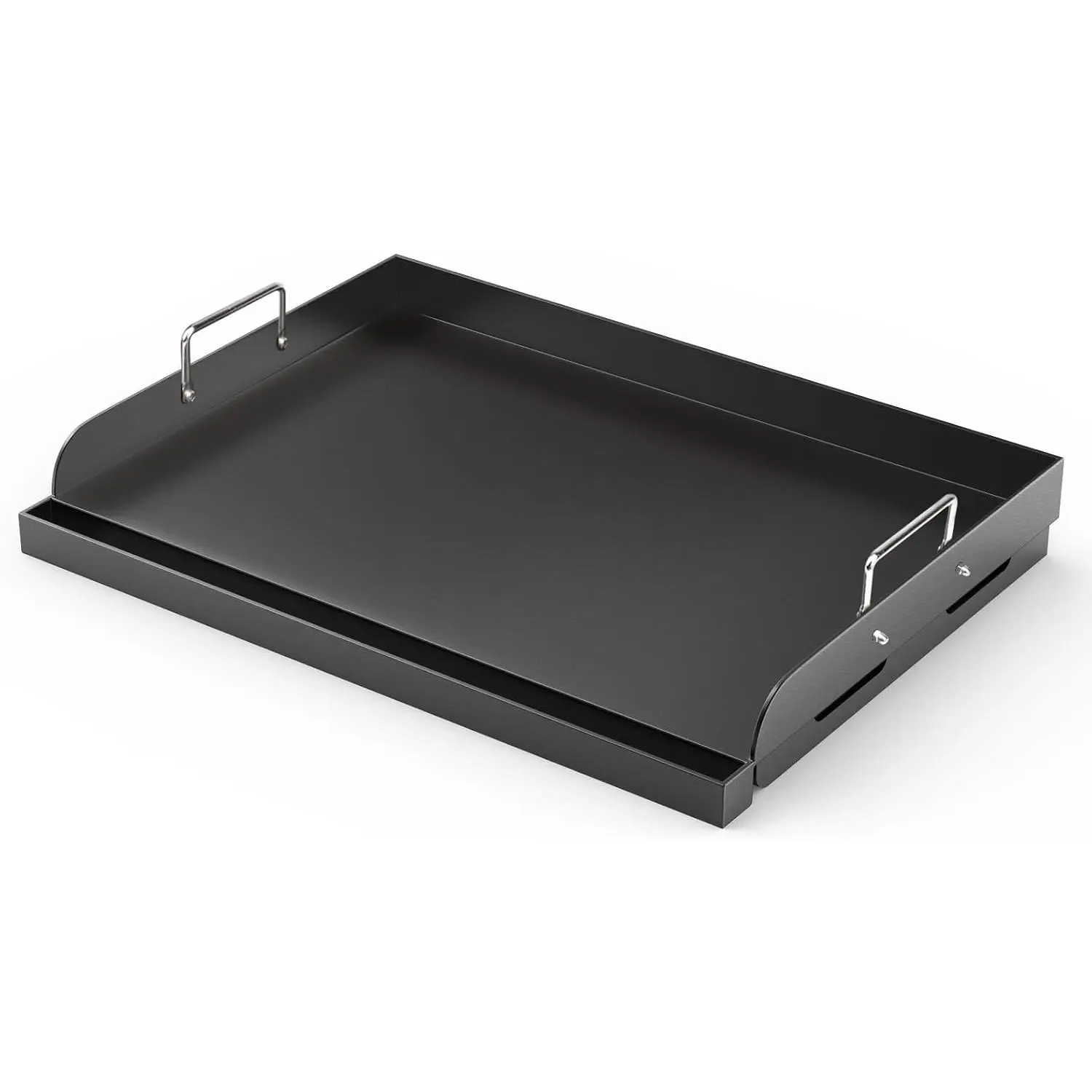 17"x13" Non-Stick Steel Coating Rectangular Flat Top Plate - Functional Solid Surface Insert with Detachable Handles, Grease Trough, Heat Resistant for Outdoor Grilling, Fits Gas Stoves