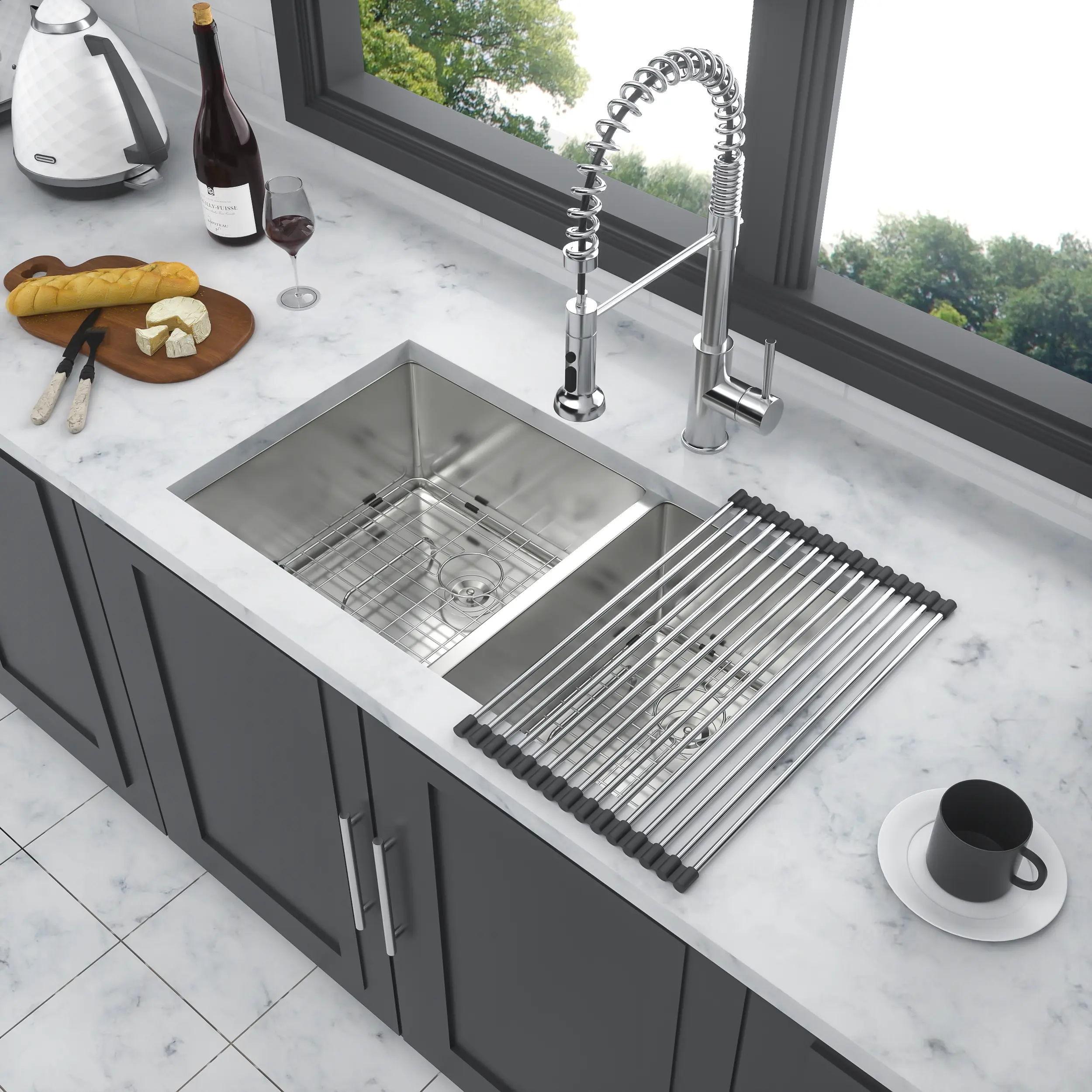ARCH 16 Gauge Metallic Stainless Steel Double Bowl Undermount Kitchen Sink - 32" L x 18" W x 9" D, 60/40 Design, Dent Resistant Heavy-Duty Material, Deep Basin, Modern Brushed Nickel Finish for Kitchen Island, Laundry Room, Wash Large Pots