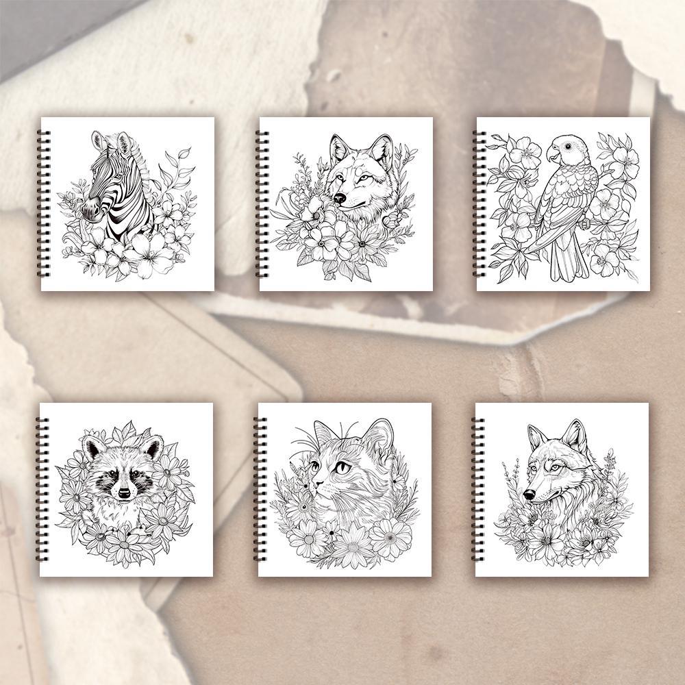 Animal & Flower Pattern Drawing Book, 30 Sheets 100gsm Thick Paper Spiral Coloring Book, DIY Painting Supplies for Stress Relief