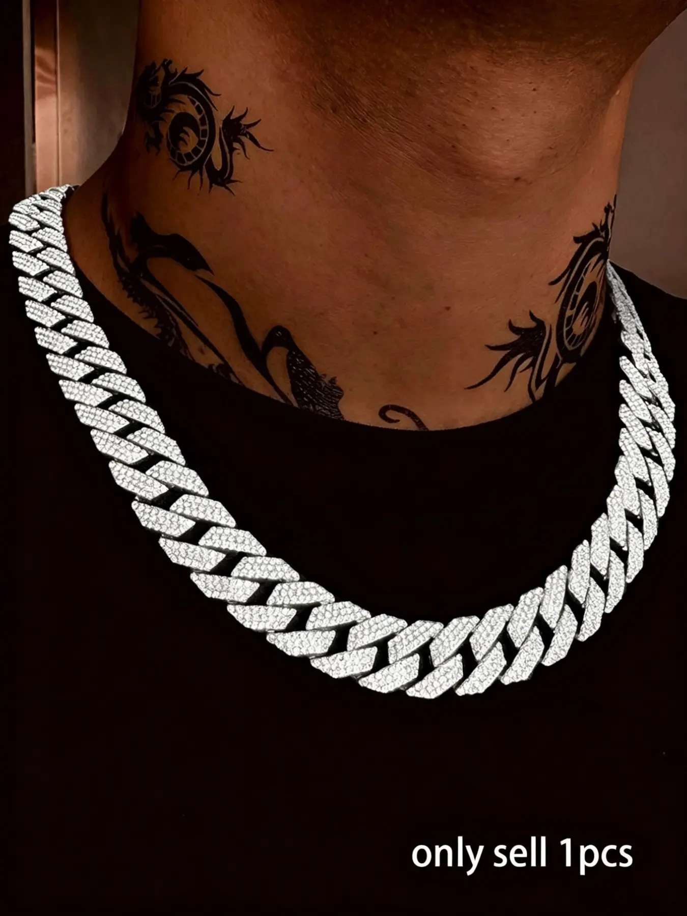 Rhinestone Decorated Jazz Cuban Bling Chain Necklace, Iced Out Jewelry, Punk Style Chain Necklace for Party, Daily Decor, Trendy All-match & Exquisite Hip Hop Jewelry for Birthday Gift