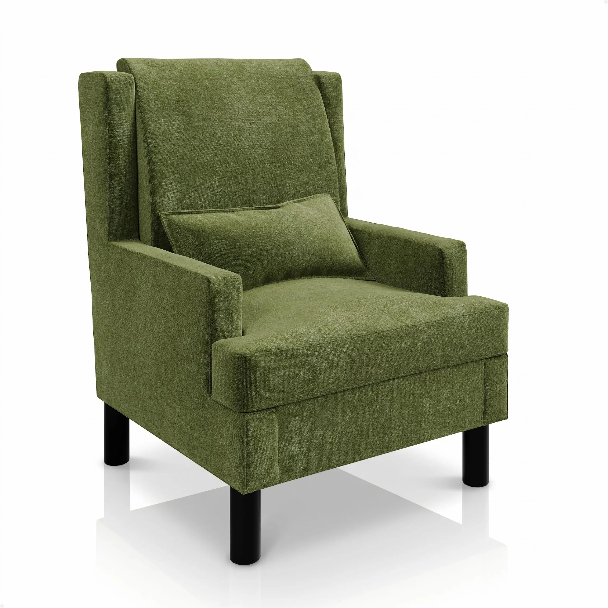 Mid-Century Modern Wingback Accent Chair – Chenille Upholstered Armchair with High Back, Soft Pillow, and Sturdy Wood Legs – Comfy Single Lounge Chair for Living Room, Bedroom, Nursery, or Study