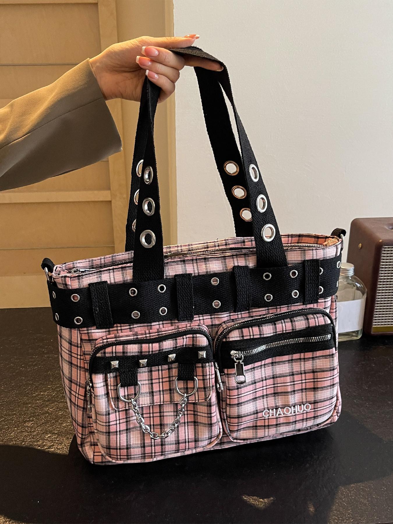 Women's Fashionable All-match Punk Style Tote Bag with Multi-pocket Design, Casual Versatile Zipper Design, Large Capacity Shoulder Tote Bag, Valentine's Gifts for Her