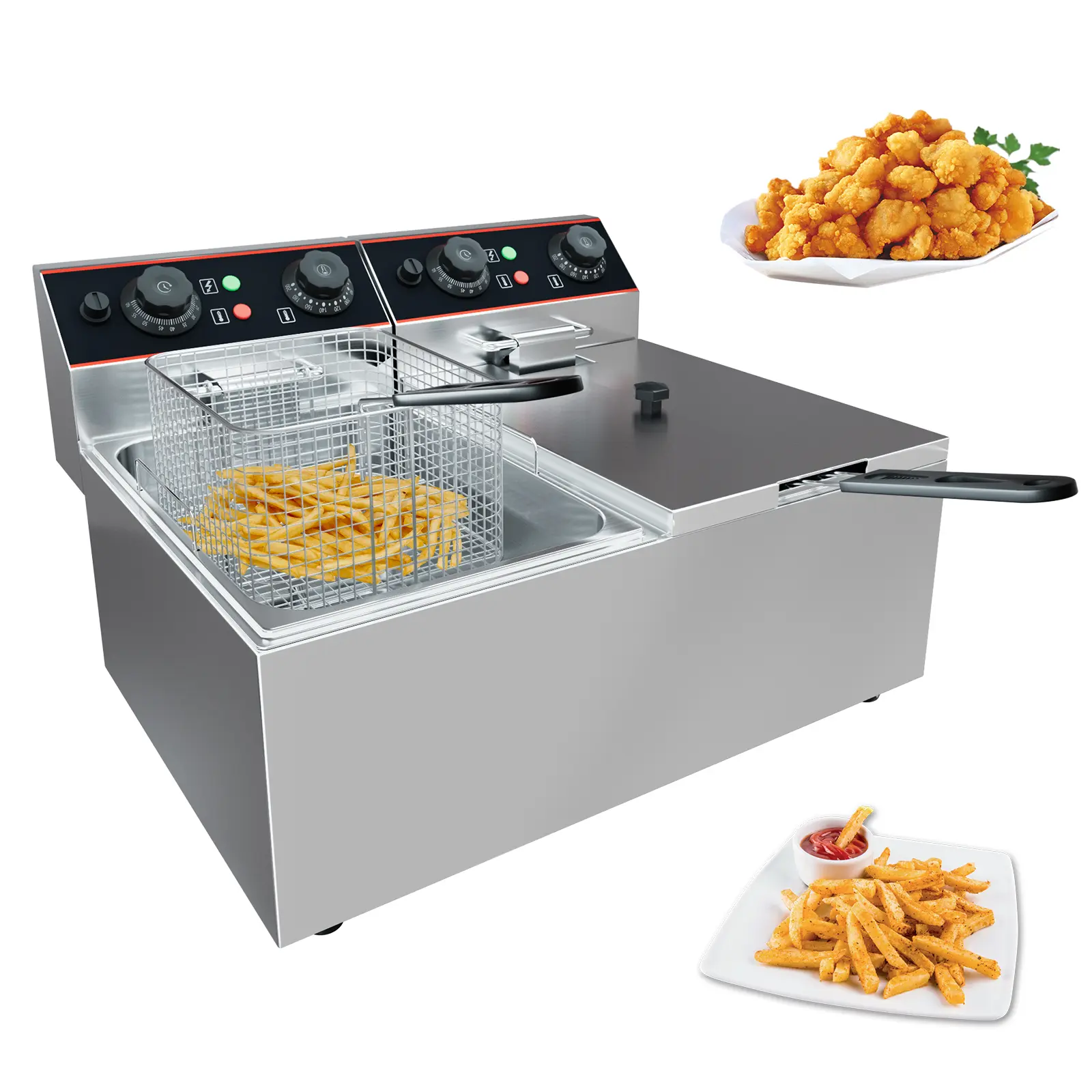 Commercial Electric Deep Fryer, 6L/8L/11L, Single or Double Tank, Stainless Steel, Adjustable Temp, 1500W,home essentials