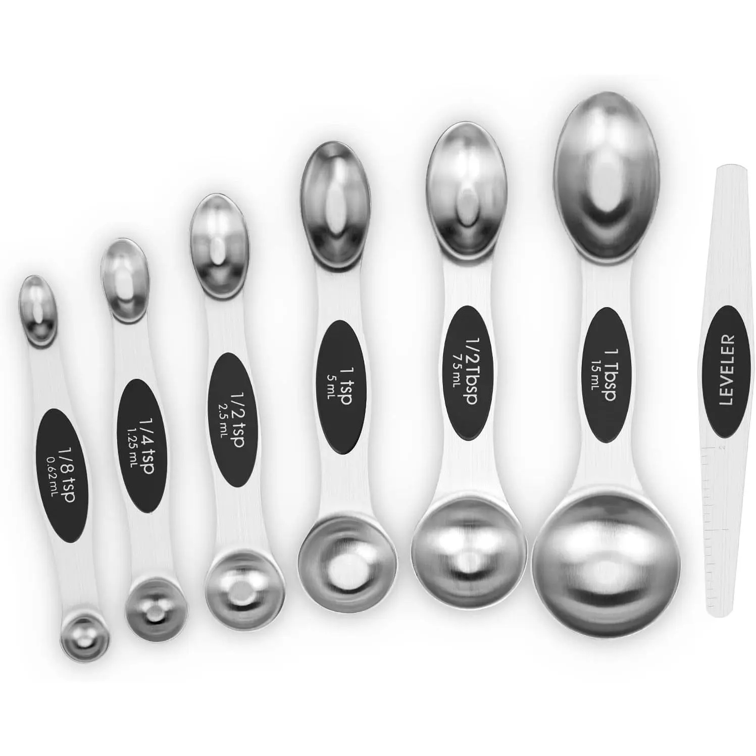 7-Count Durable Stainless Steel Magnetic Measuring Spoons Set - Dual-Sided, Fits in Kitchen Spice Jars, Includes 1/2 Teaspoon, Small Tablespoons, with Magnets for Dry and Liquid Seasoning