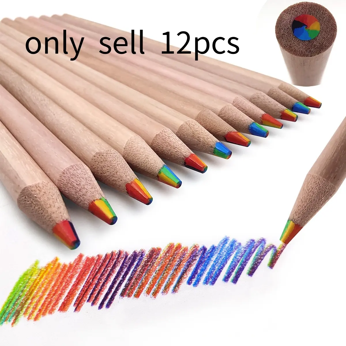12pcs Rainbow Gradient Multi-color Pencils, Vibrant for Doodling, Drawing & Marking, Creative Writing & Art School Supplies