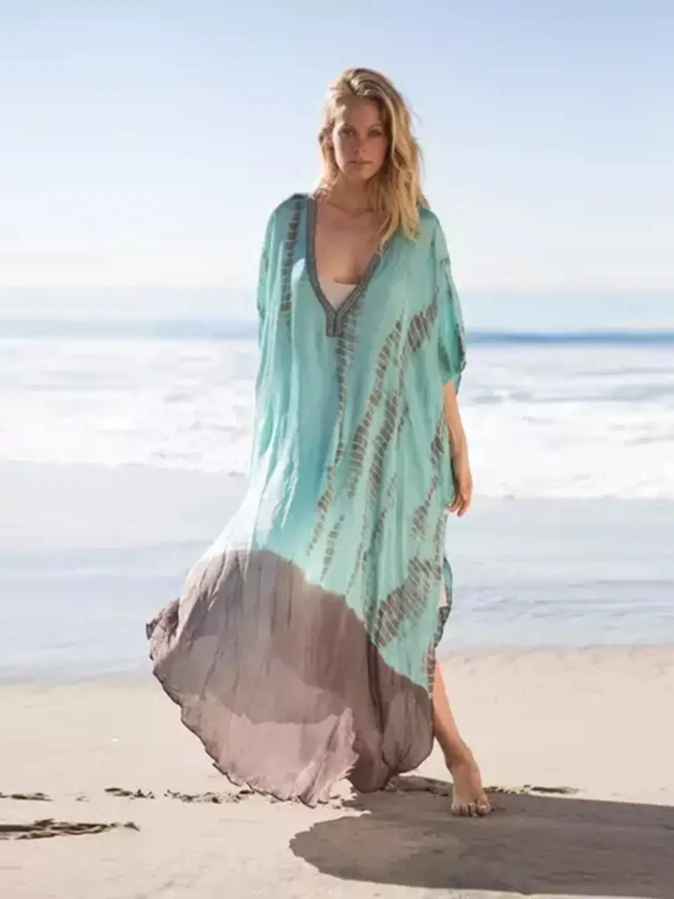 Plus Size Kaftan Dresses for Women, V-Neck Batwing Design, Loose Fit Moroccan Style, Perfect Bathing Suit Cover Up, Comfortable Mumu Dress