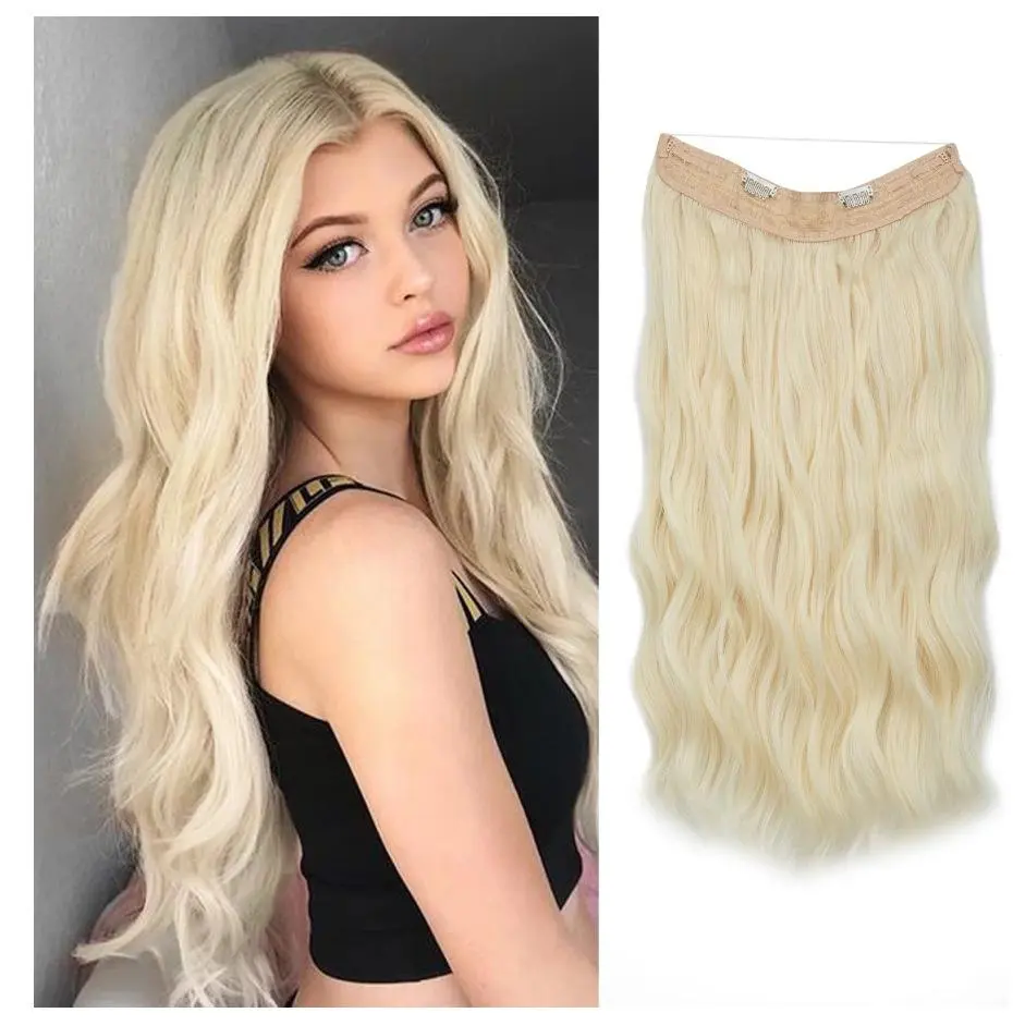 Women's Full-Piece Fishline Clip-In Hair Extension - Long Wavy, Fluffy, Natural Synthetic Hairpiece