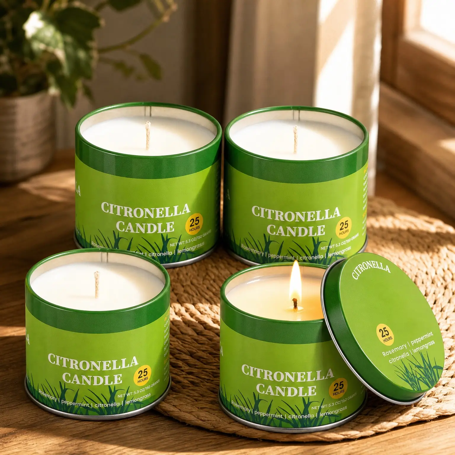 Citronella Candles Outdoor for Camping Patio Essentials, 5.3oz 4 Pack, Natural Non-Toxic Soy Wax Essential Oil Candles for Yard, Backyard, Travel, Indoor Home Decor, 26 Hours Burn Time