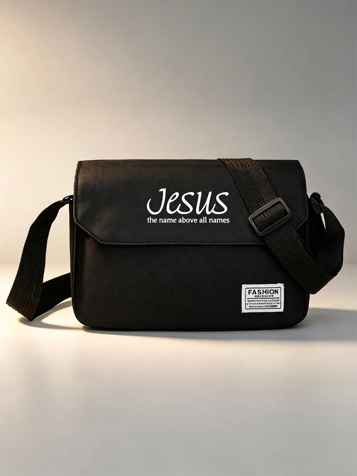 Unisex casual crossbody shoulder bag printed with JESUS lettering, solid-color stylish storage pouch, lightweight and multi-functional. Suitable for daily use and cycling, great as a gift.