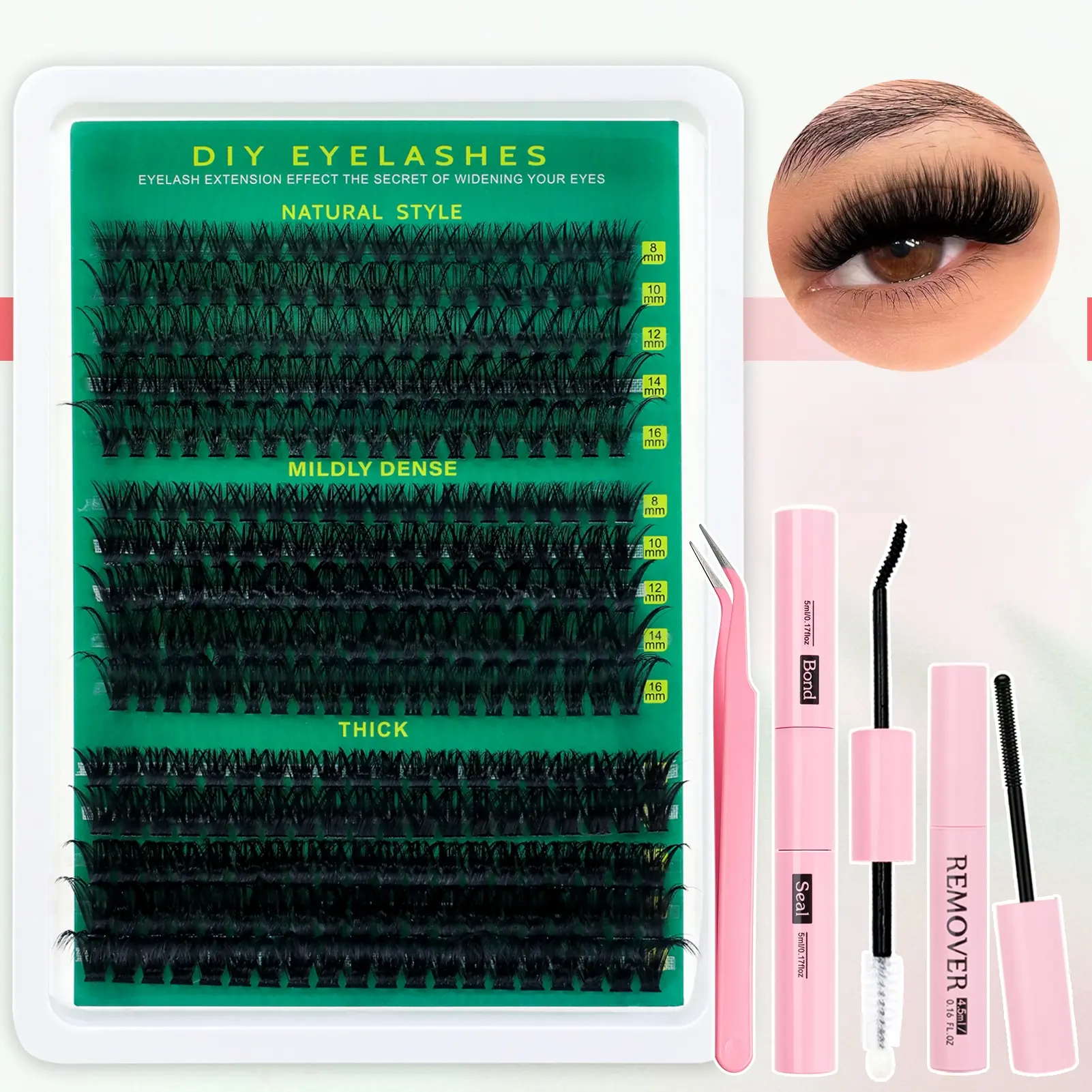 30D+50D+80D false eyelashes, Fake Eyelash Extensions, are natural, comfortable, thick and durable, with 300 clusters of fine-stemmed eyelashes, which are suitable for beginners' daily life & dating & partying. DIY Eyelashes Clusters