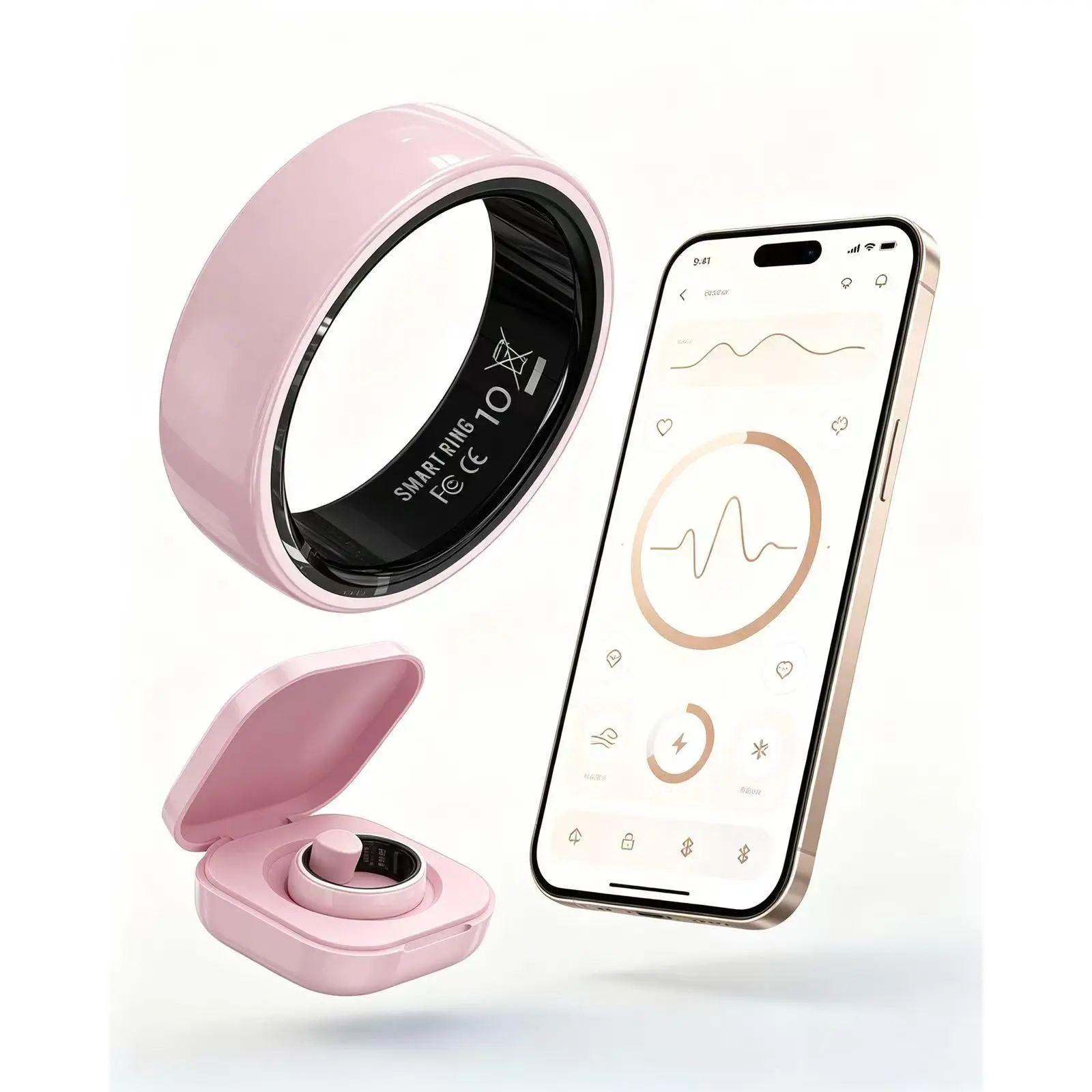 Ceramic Smart Fitness Ring with Metal Strap, Remote Control, Step Counter, Heart Rate Monitor, Blood Oxygen Detector, HRV Tracking, Sleep Monitor, Gesture Control, 5ATM Waterproof, Compatible with iOS/Android