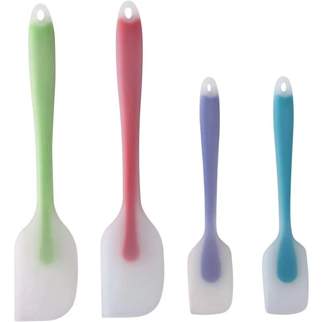 4-Piece Kitchen Utensils Set - Heat Resistant, Non-Stick Synthetic Rubber with Solid Stainless Steel Core, Flexible Head, Seamless Scraper Spoon Set, Dishwasher Safe, 2 Sizes, Kitchen Essential Gadget