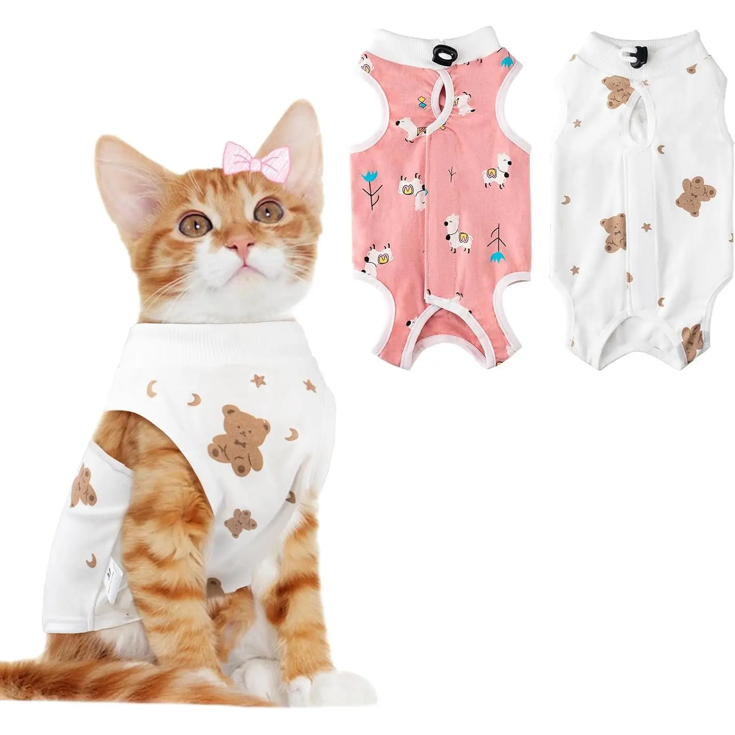 2 PCS Cat Recovery Suit for Spay Abdominal Wounds Cat Onesie for Cats After Surgery Recovery Suit Female Breathable E-Collar Alternative Kitten Onesie Anti Licking Small
