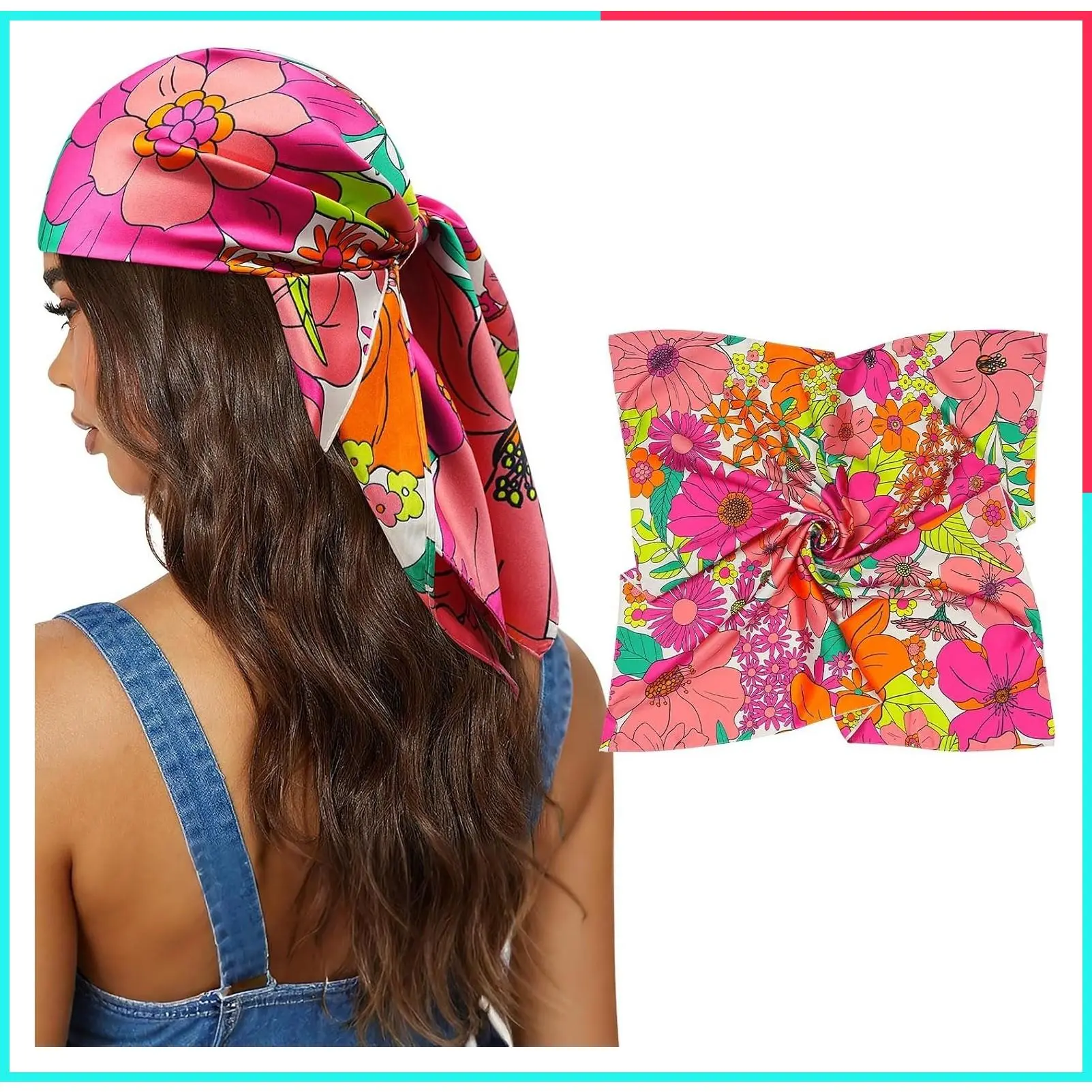 27.5-Inch Satin Square Head Scarf for Women, Double-Sided Pattern Silk-Like Hair Bandana - Versatile Hair Wrap, Ponytail Scarf, Purse Accessory or Neck Tie