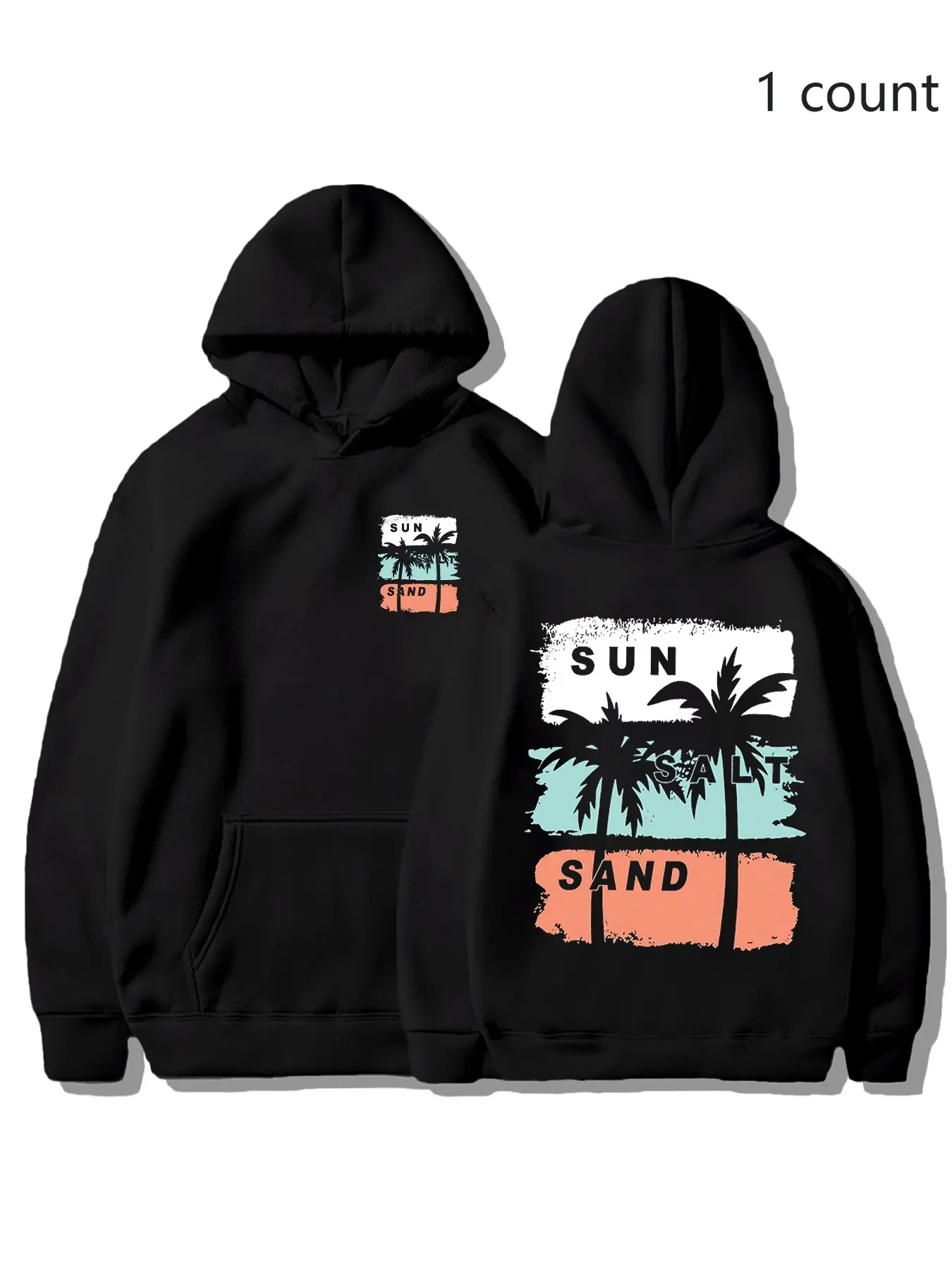 Sober Ny Sun Salt Sand Hoodie, Palm Tree Print, Oversized Soft Fleece, Kangaroo Pocket, Unisex, Beach Vacation, Surfing, Casual Loungewear, Hoodies Tunic Sweatshirt