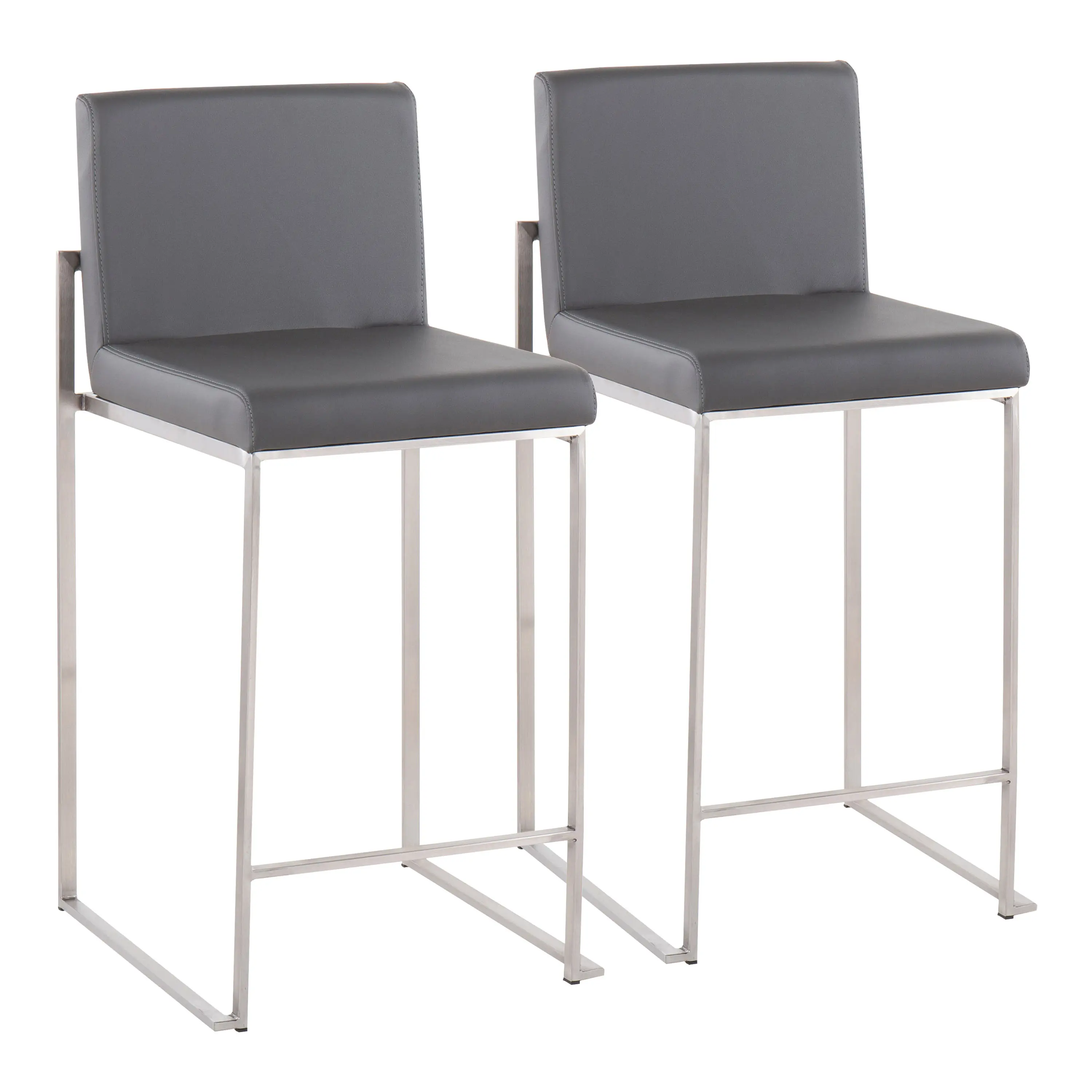 Nokaa Contemporary High Back Counter Stool Set of 2 Stainless Steel Frame Grey Faux upholstered Upholstered Bar Stools for Kitchen Island Home Bar Dining Room Modern Adjustable Footrest