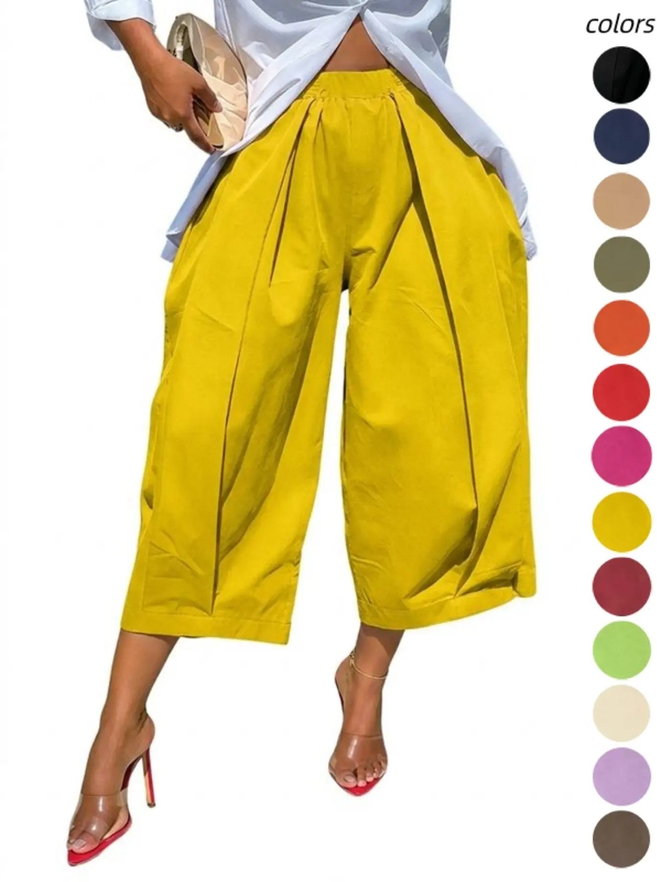 Women's Solid Color Pocket Pleated Wide Leg Pants, Comfortable Loose Fit, Stylish Casual Wear, Perfect for Daily Use