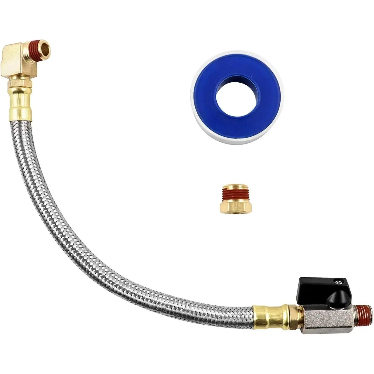 Extended  Drain Valve Assembly Kit for Air Compressor, Including 10 Inches Air Compressor  Drain Hose 1/4 inch NPT, 1/4" to 3/8" Brass Adapter and Thread Seal Tape
