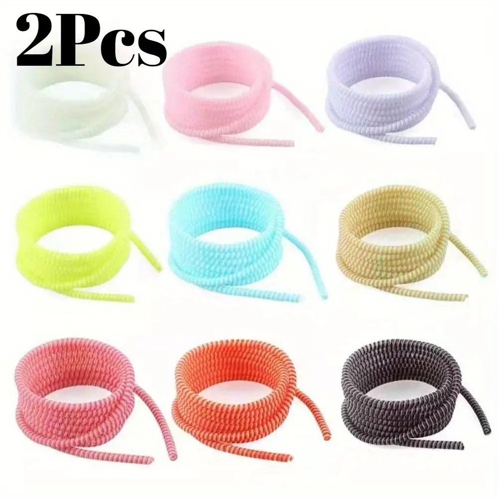 2PCS Fashionable and Durable Charging Cable Protector - Anti Breakage, Anti Dirt Protection Rope | Suitable for Mobile Phone Data Cable Protection Cover, Data Cable Protection Shell | Multi Color Spring Hemp Wire Protection Cable To Choose From