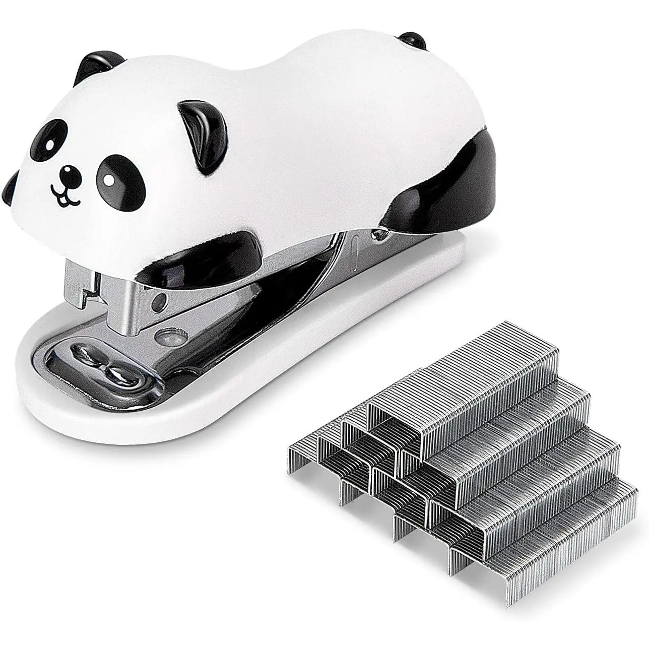 Mini Cute Panda Desktop Stapler, Office Stapler, 12 Sheet Capacity, Includes Built-in Staple Remover & 1000Count No.10 Staples