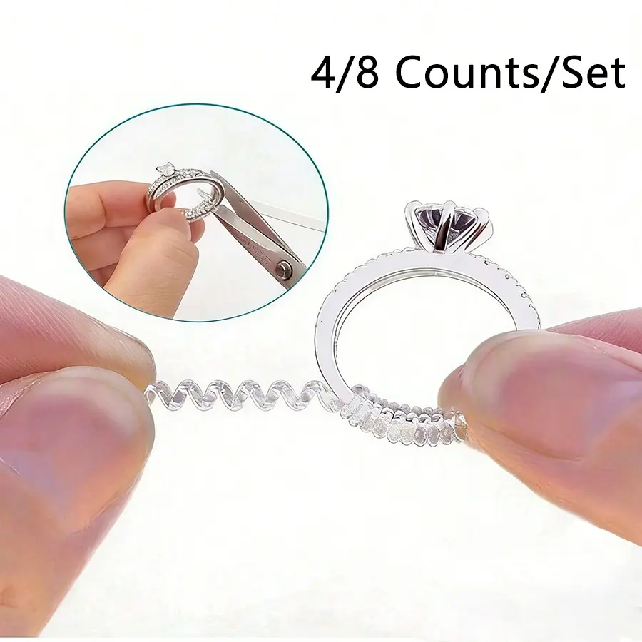 4/8 Pack Ring Size Adjusters in 4 Sizes, Spiral Silicone Tightener Set, Ring Guards, Spacers & Fitters for Loose Rings, DIY Jewelry Making Accessories