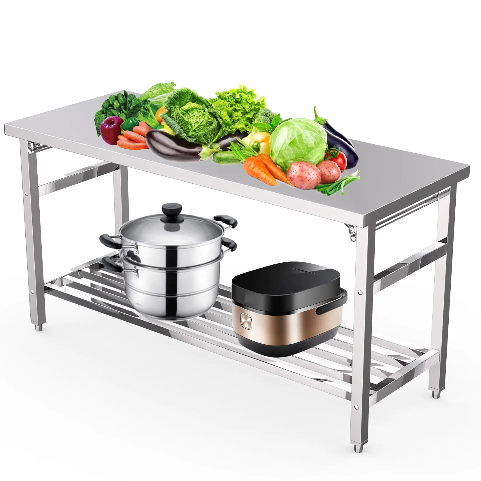 Garvee Heavy-Duty Stainless Steel Folding Tray Table - 60x24in Commercial Prep Station, 520 lbs Heavy-Duty Load Capacity, Adjustable Shelf, Customizable Storage, Ergonomic Design, NSF Certified for Restaurant, Garage (Assembly Required), Foldable