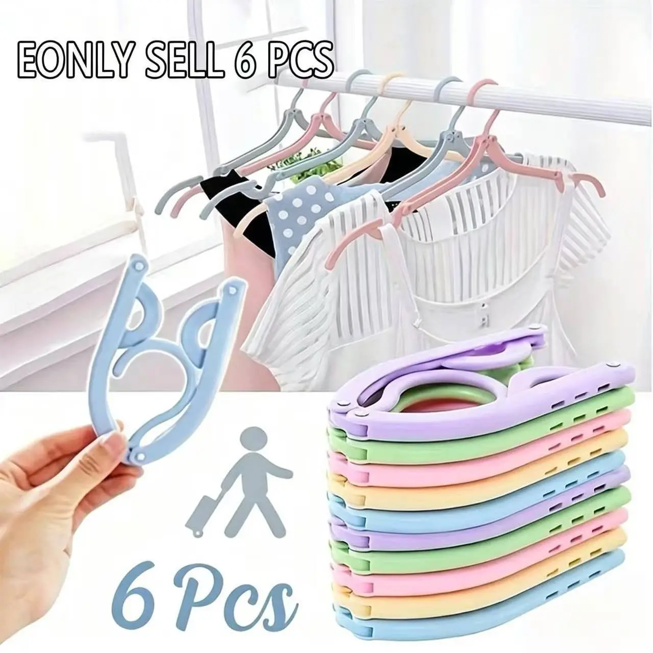 Portable Folding Clothes Hanger with Non-Slip Handle, Durable Plastic, Ideal for Travel and Home Use, Convenient and Space-Saving