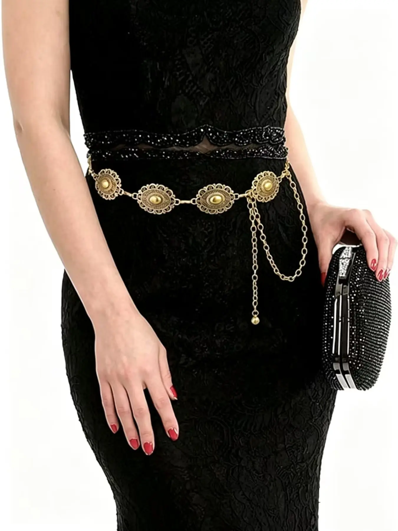 Boho Adjustable Waist Chain Belt, Retro Concho Metal Body Chain, Bohemian Decorative Waist Chain for Dresses & Denim, Waist Chain Accessory
