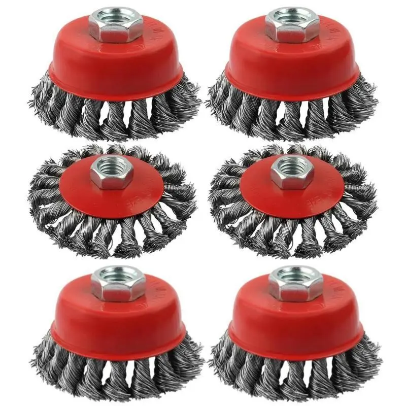 6‑Pack 4‑1/2 Inch Wire Wheel Brushes for Angle Grinder, 5/8" Threaded Arbor 0.02" Carbon Steel Wire Reinforced Plate, Heavy‑Duty Abrasive Tools for Metal Wood Rust Removing Surface Polishing