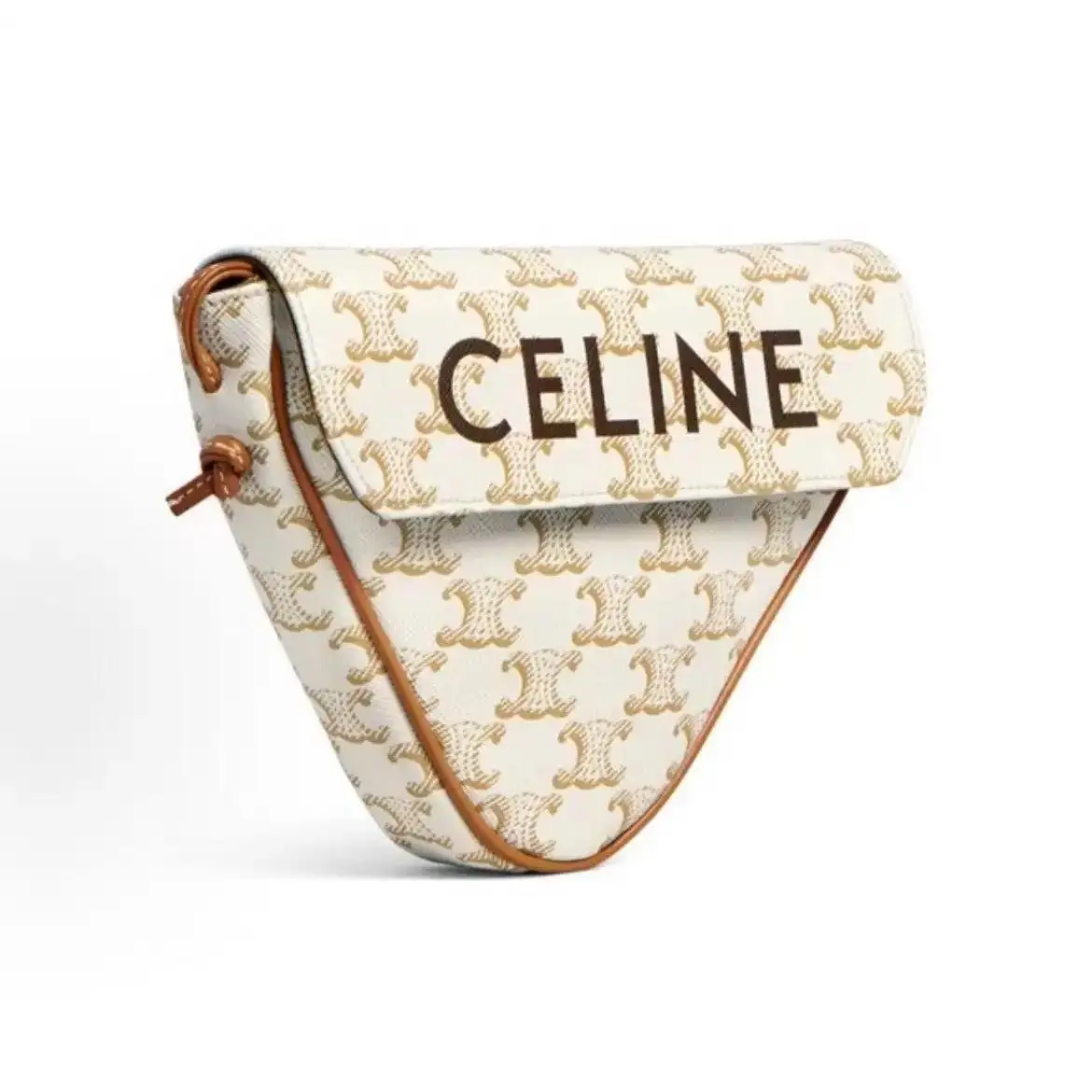 Pre-owned Celine Triomphe Vintage Triangle Shoulder Bag Triomphe Logo Canvas & Calfskin Crossbody Bag Women White