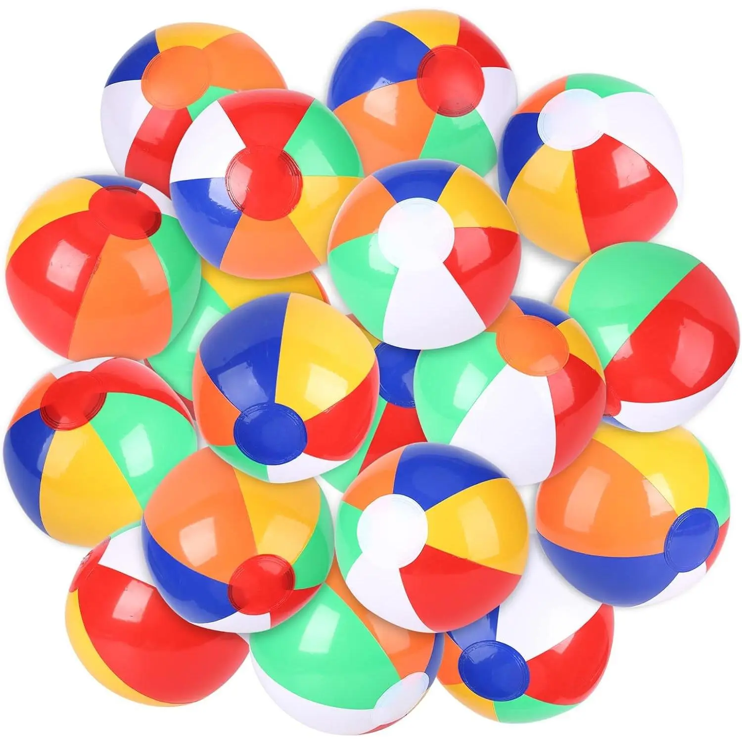 24-Pack 10" Durable PVC Pool Inflatable Rainbow Beach Balls for Kids - Outdoor/Indoor Water Fun - Birthday Party Treats - Hawaiian Theme Decorations (Bulk Set)