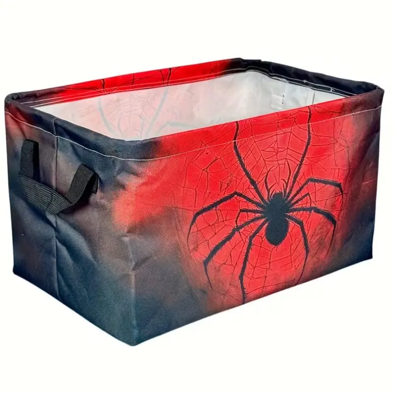 1pc, Red Spiderweb Pattern Storage Basket with Handles for Easy Carrying. This Large-capacity, Foldable Laundry Basket Is Rectangular in Shape and Suitable for Bedrooms and Room Decoration. It Can Also Be Used for Car Storage, Camping, and Picnics.