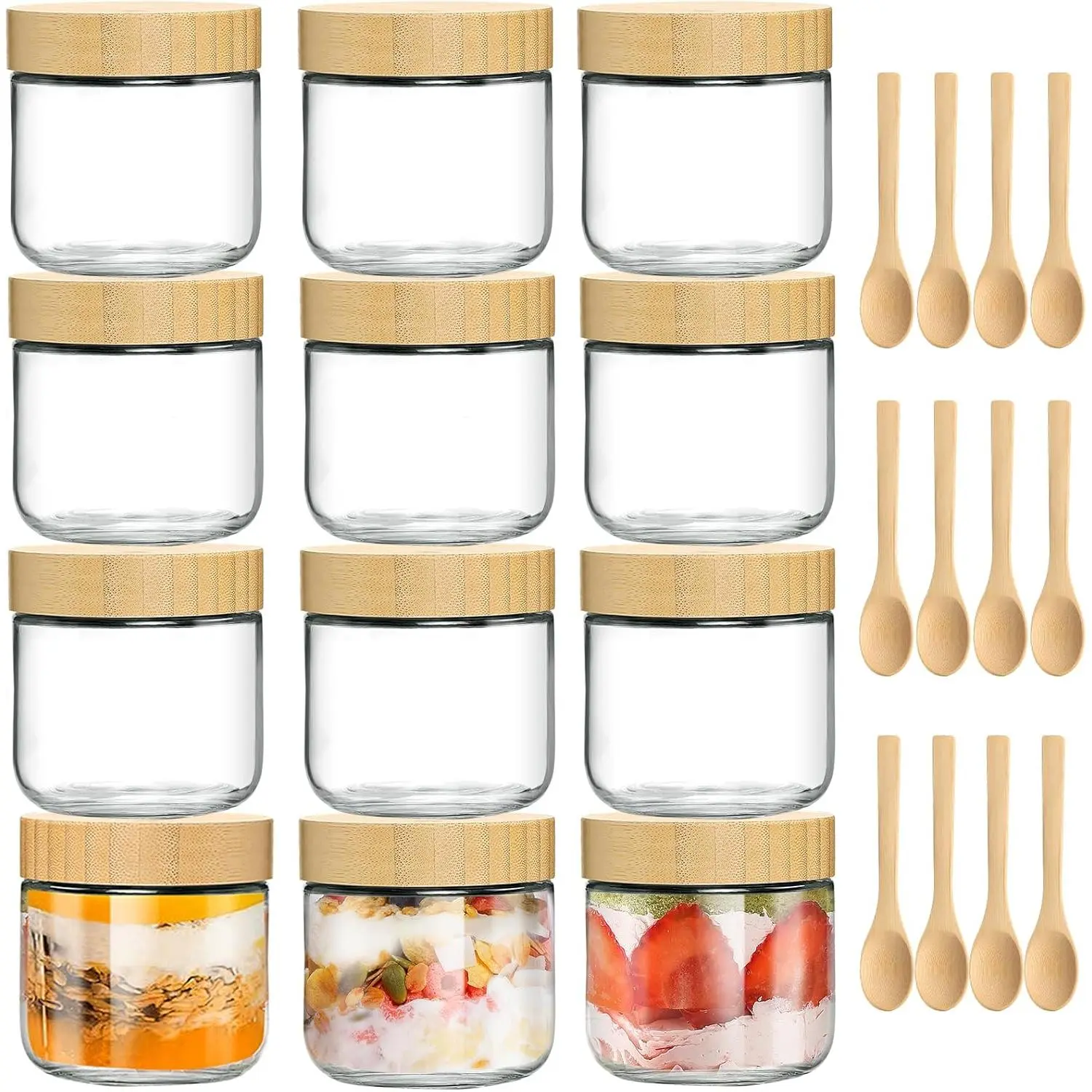 12 Pack 10oz Overnight Oats Containers with Airtight   | Thick Glass  Storage Jars with Spoons, Leakproof Wide Mouth Mason Jars for Yogurt,  Pudding, Parfaits & Meal Prep