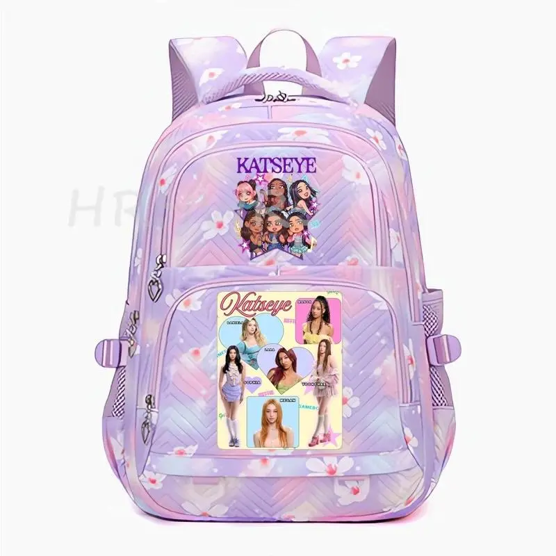 Katseye Music Backpacks Lightweight Fresh Flowers Color Double-Shoulder Teens Laptop School Bags Travel Capacity Mochilas