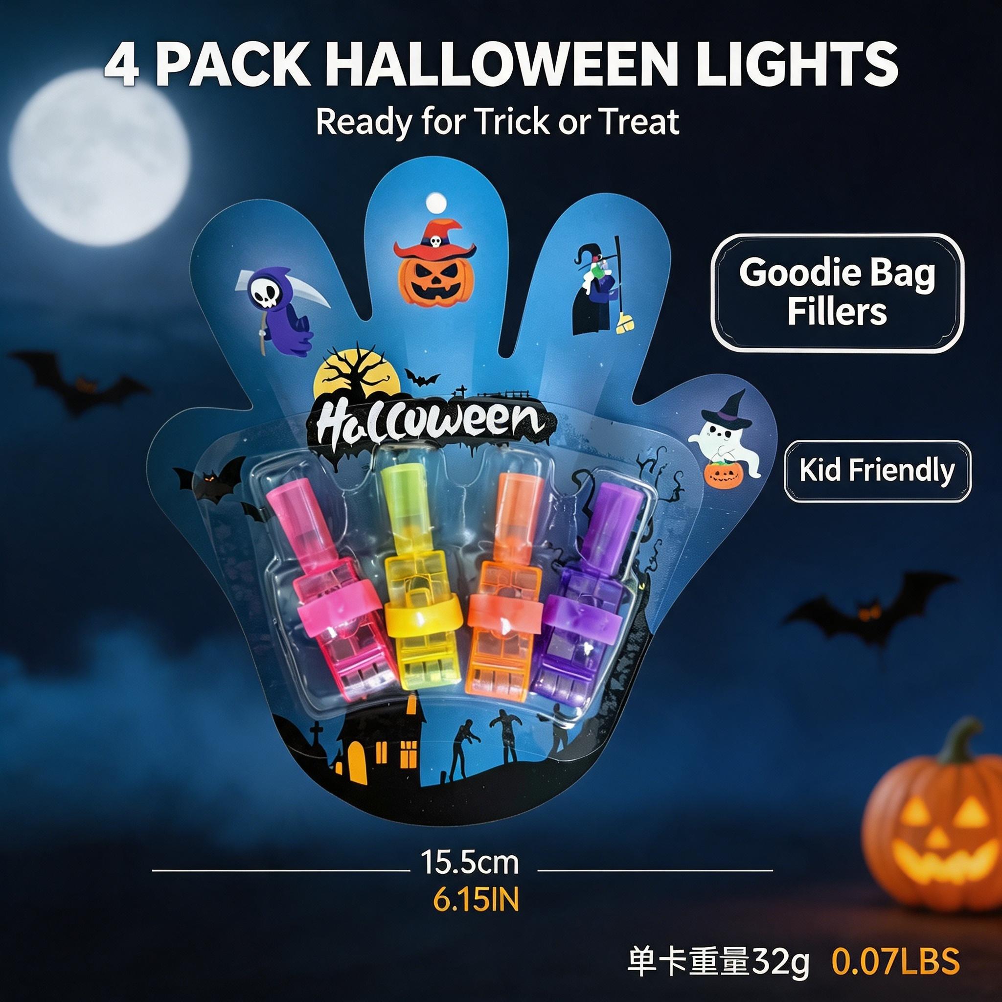 Halloween LED Projection Finger Lights 8pcs/16pcs/24pcs/32pcs , Multi-Color Light Up Finger Projectors with Pumpkin, Ghost, Witch, Bat Cartoon Patterns, Halloween Trick or Treat Goodie Bag Fillers, Night Party Ambient Decor Supplies