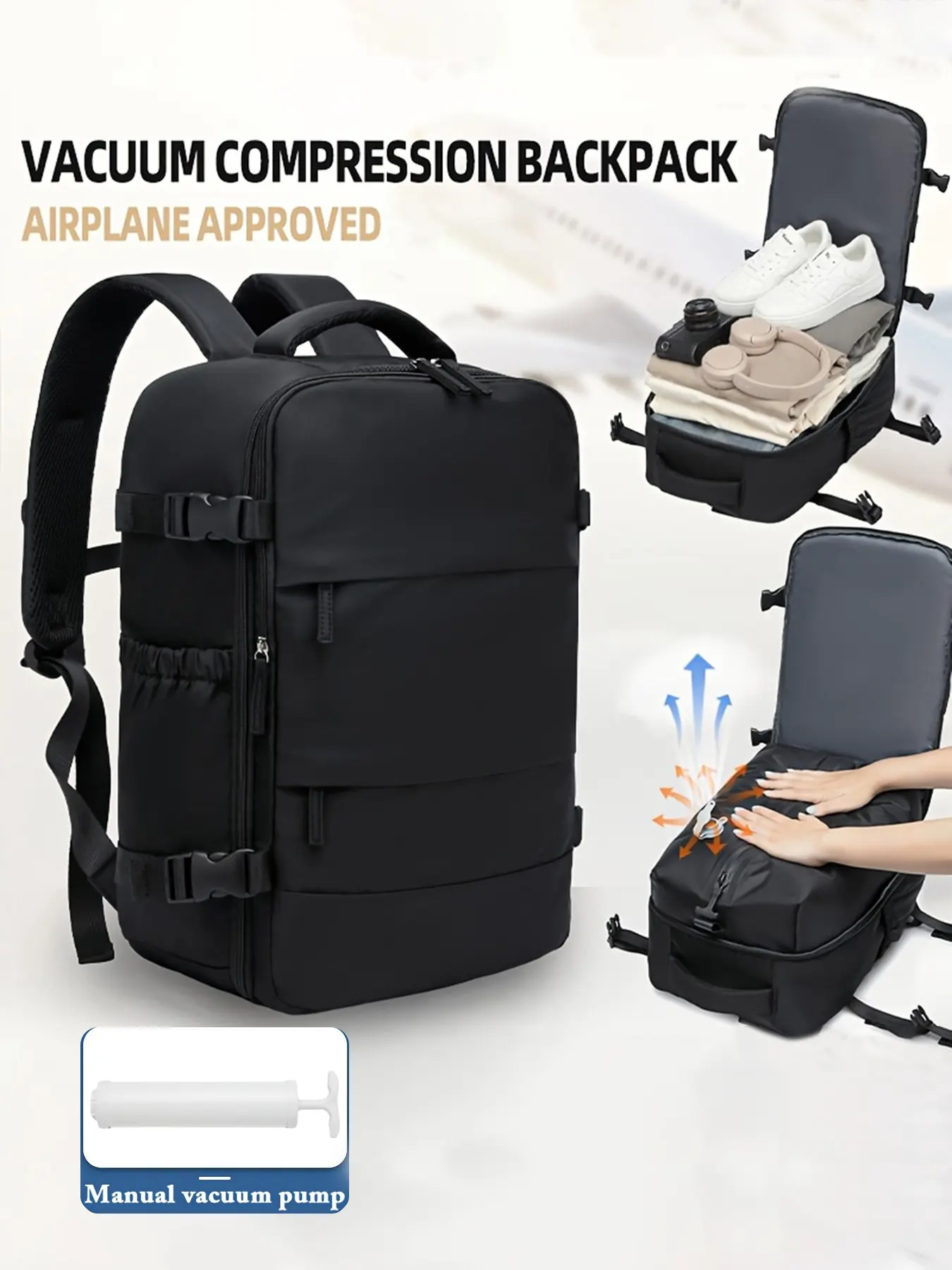 Vacuum Compression Travel Carry On Backpack with Pump, Travel Backpacks, Adjustable Strap Nylon Bag, Casual Sports Bag for All Seasons, Ideal for Students & Gifts