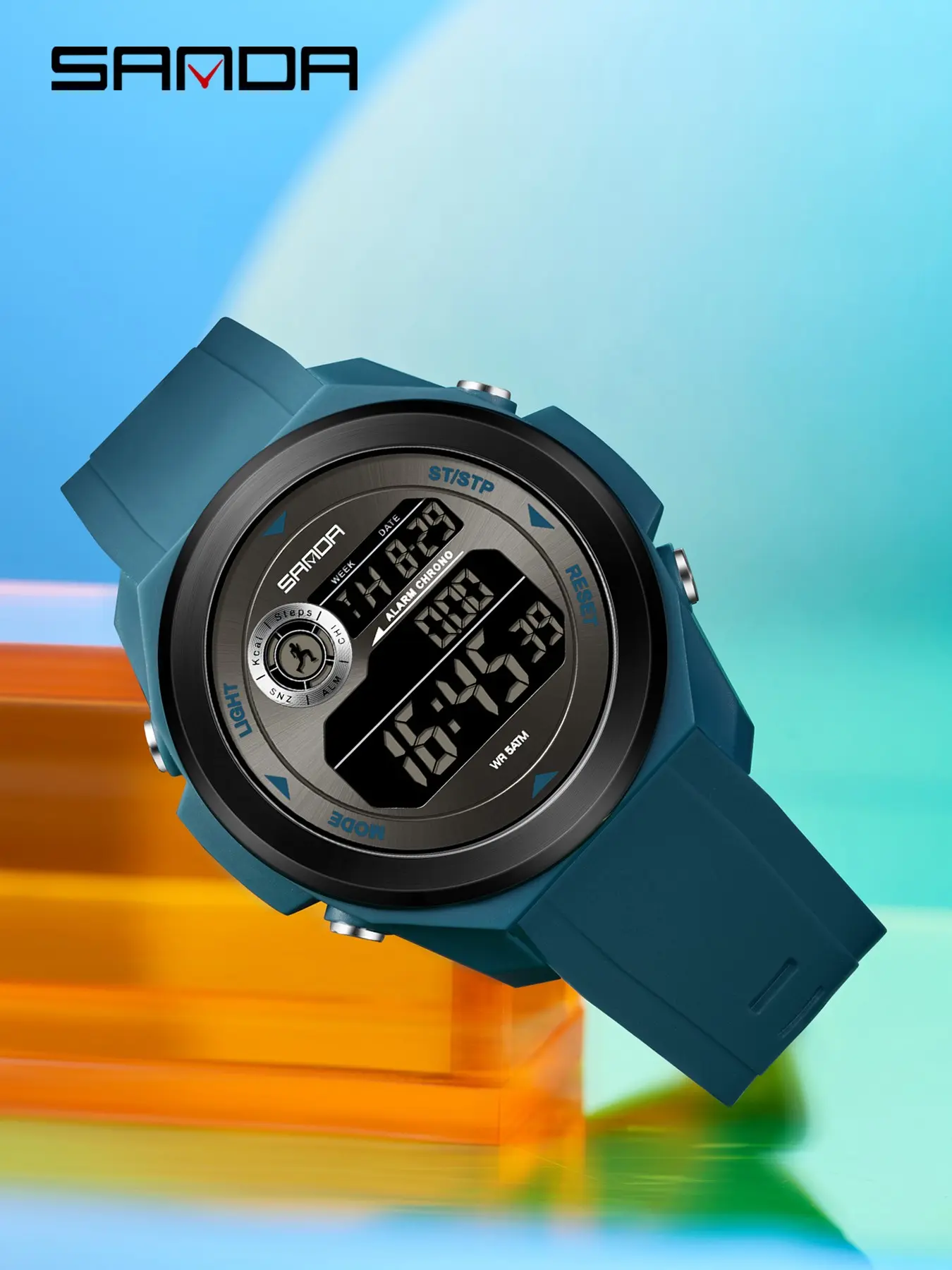 1pcs Sanda Step Counter Calorie Tracker Waterproof Multifunctional Hiking Watch, Military Style Swimming Running Outdoor Tactical Watch
