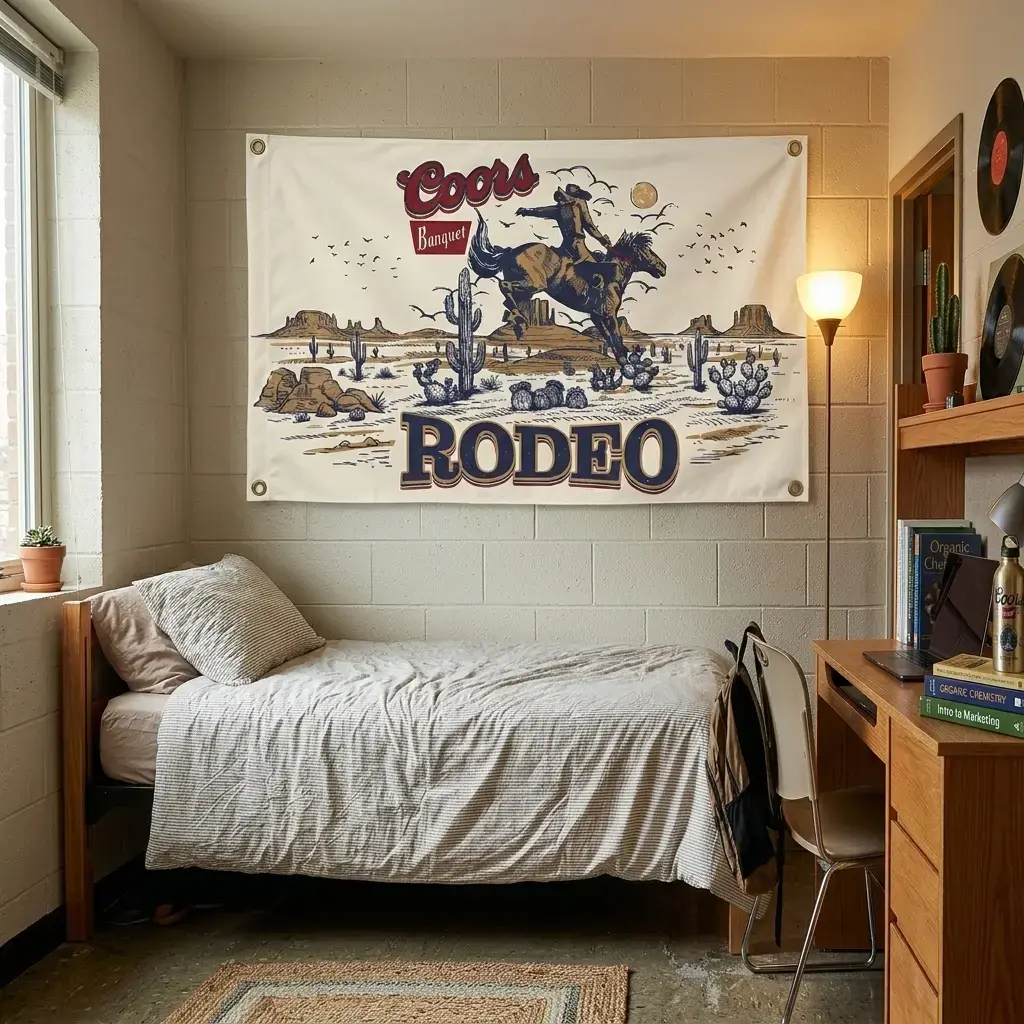 Warm Retro Western Rodeo Print Tapestry (5ft x 3ft/60in x 40in) - Strong Peach Skin Fabric Hanging, Rustic Cowboy Horse Desert Cactus Wall Decoration, Room Accessories for Bedroom Backdrop Gift