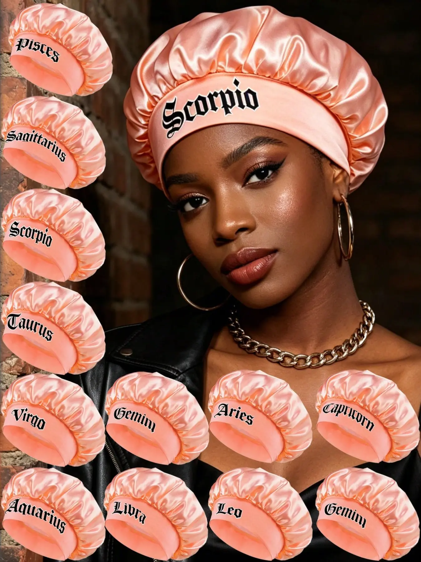 1 Pack Snow Bud Color Satin Sleep Bonnet, A Lightweight And Breathable Hair Protection Cap, A 12-Zodiac-print Satin Sleep Cap, A Headband Cap For Nighttime Bathing And Skincare At Home Gift Item, Sleeping Bonnet