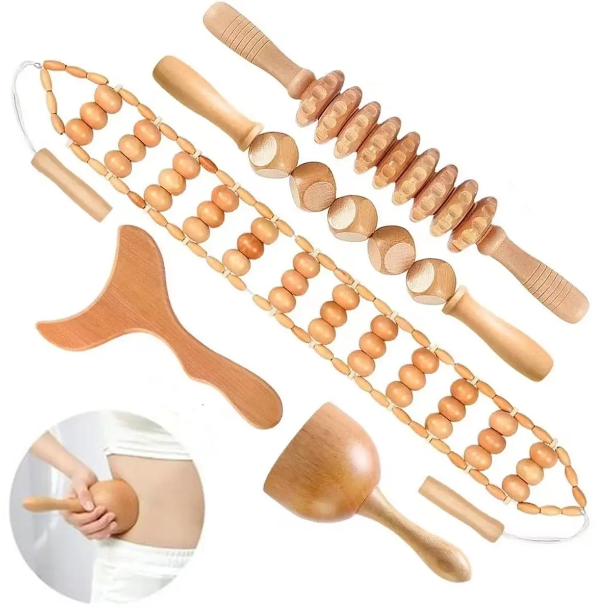5-Piece Wooden Therapy Tool Set, Wood Massage Kit, Massagers, Body Care, Muscle Relaxation, Home Massage Tools, Self-Care Essentials