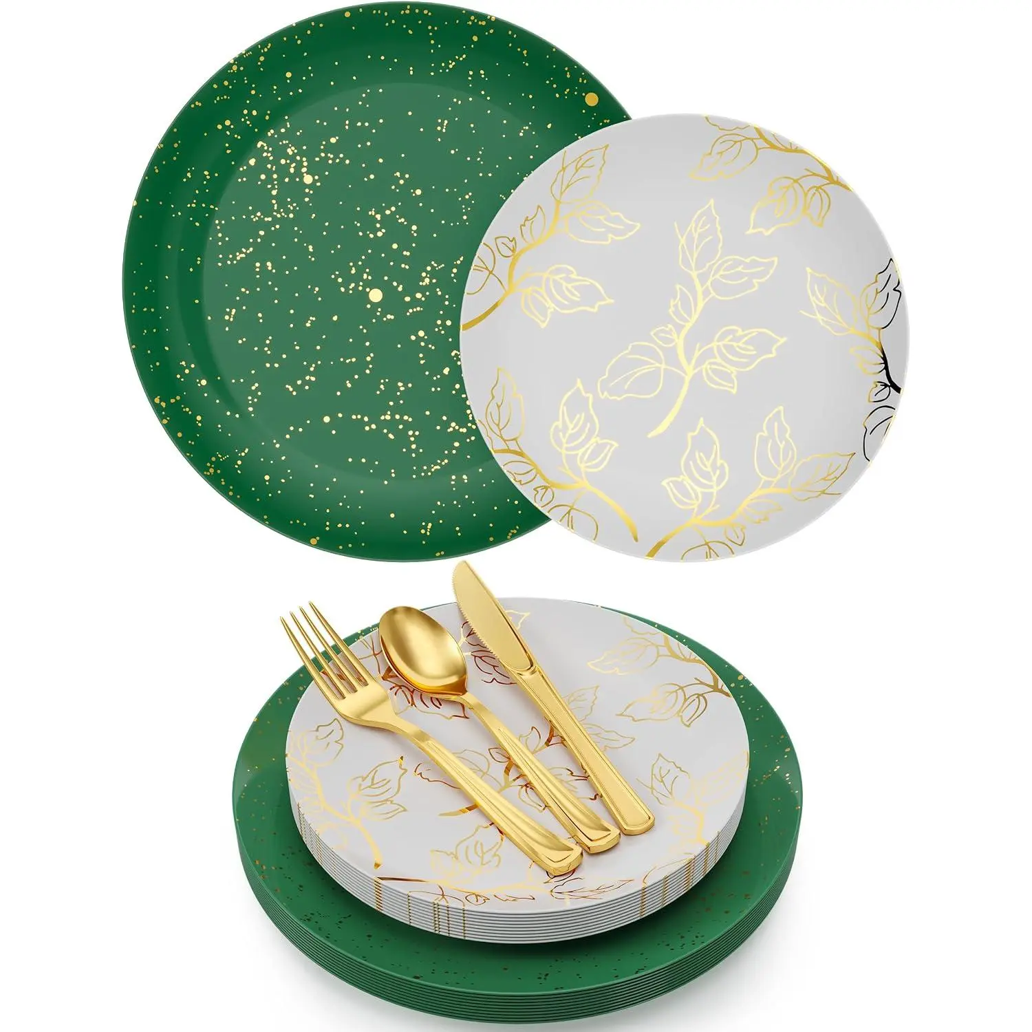 Christmas Plates Disposable 100 count Christmas Dinnerware Set, Christmas Plastic Plates Set Includes: 20 10" Dinner Plates, 20 8" Dessert Plates & 20 Of Each  Forks,  & Spoons