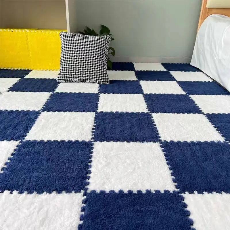 12pcs Carpet Squares Puzzle Floor Mat, Plush Interlocking Carpet Tiles, Anti Slip EVA Foam Jigsaw Floor Tiles, Build A Safe Area for Bedroom Playroom, Soft Playroom Mat Play Rug