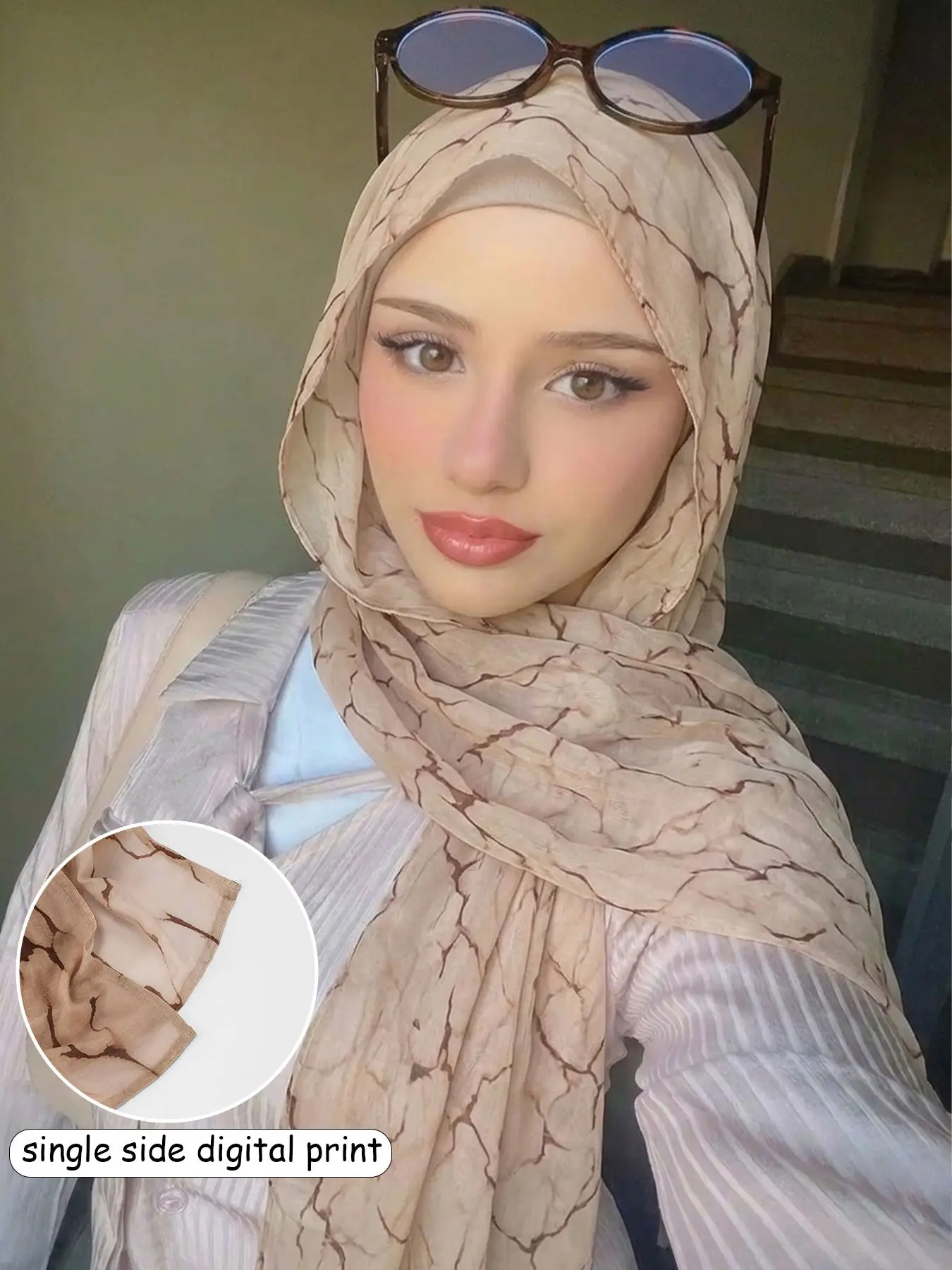 Fashion Striped Print Hijab Scarf, Elegant Women's Headscarf, Comfortable Breathable Summer Beach Shawl, Muslim Daily Wear Tignon Scarf, Muslim Headscarf Cover